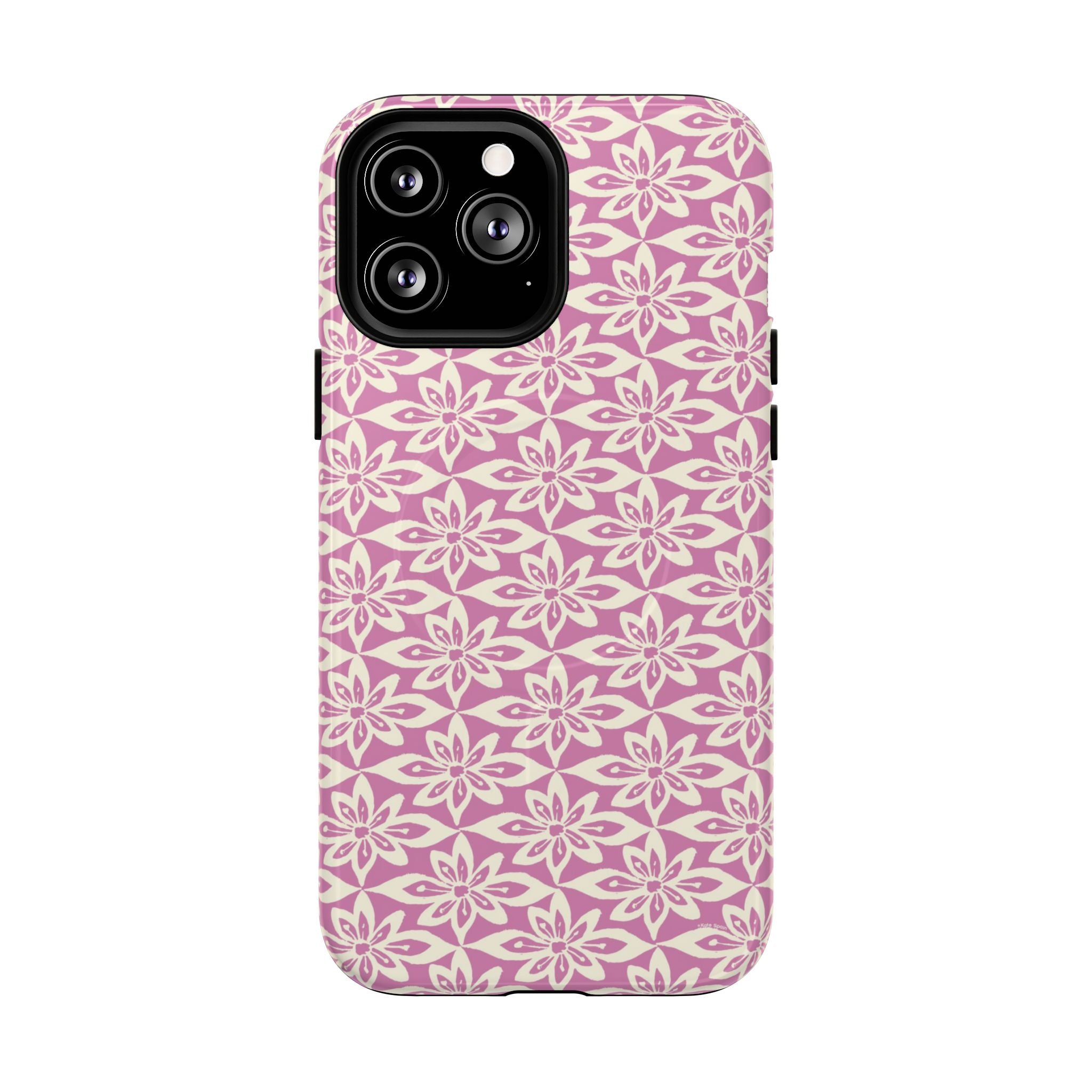Lily Rose MagSafe iPhone 13 Pro Max Case – Glossy | graphic white lily print on soft rose — botanical MagSafe case by Kate Spain