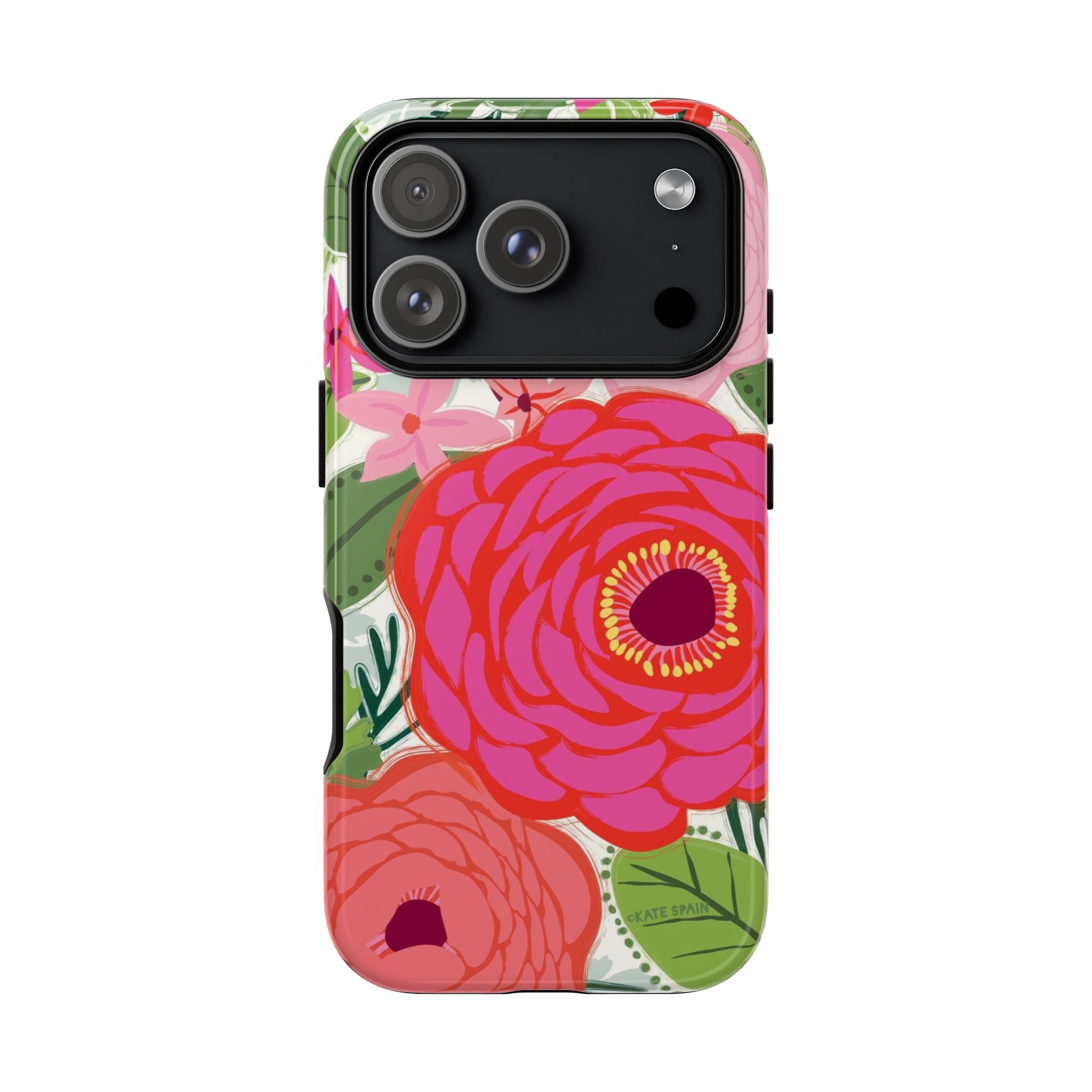 Bloomerie Tough iPhone 17 Pro Case – Glossy | cream, magenta, coral botanical peony floral print