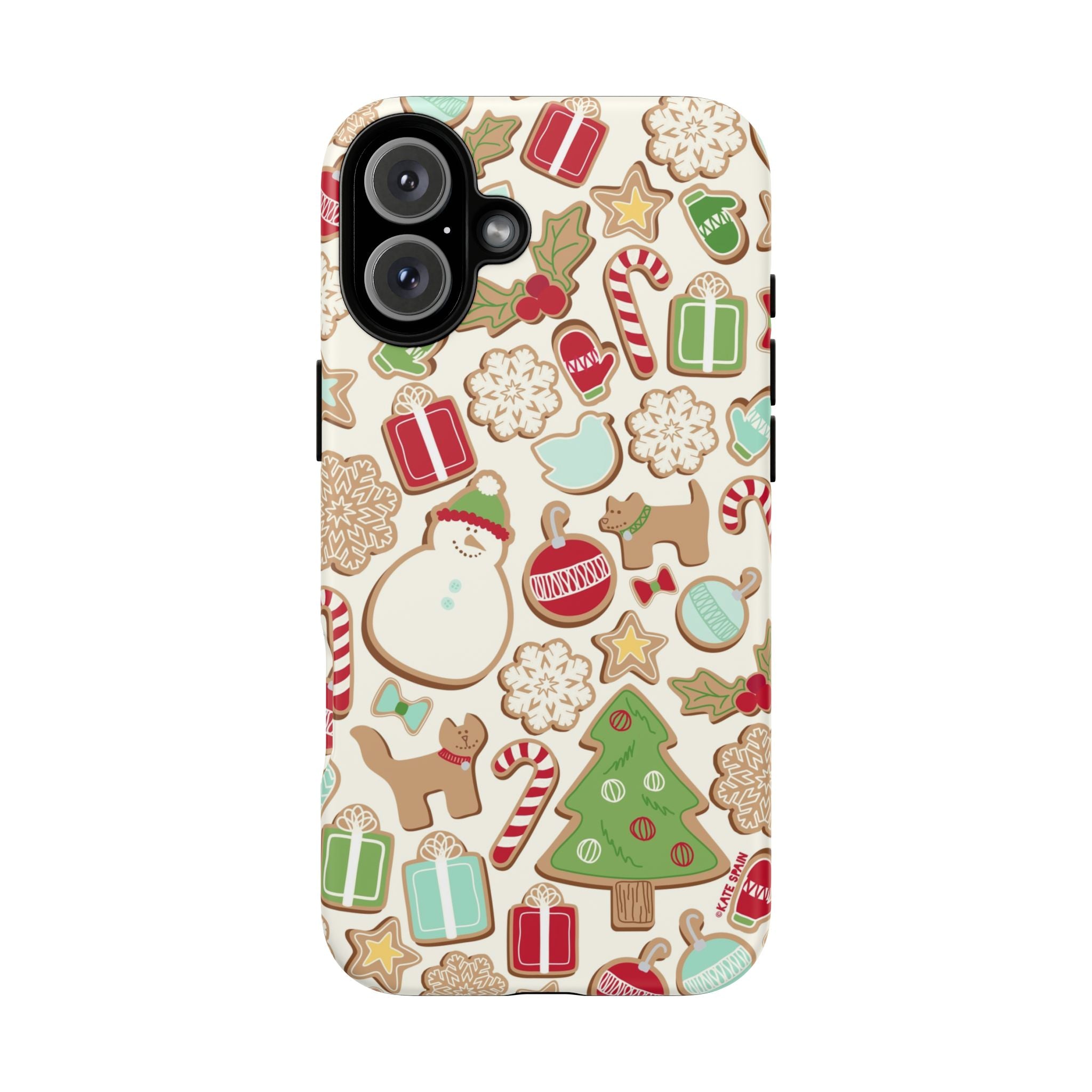 Gingerbread Cookies Tough iPhone 16 Case – Matte | cream, red, green gingerbread holiday cookie print
