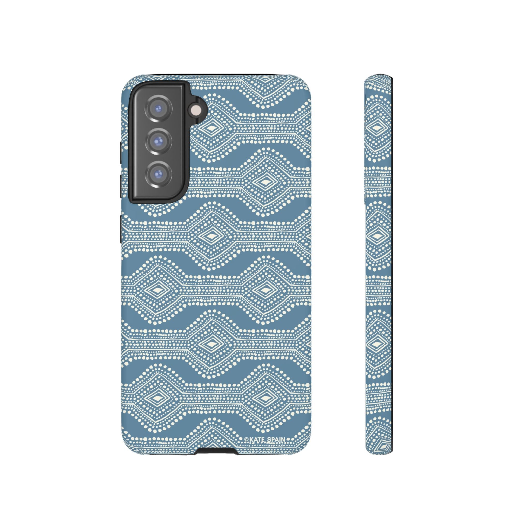 Luxury Diamond Dots Samsung Galaxy S21 FE Case – Matte | blue, cream geometric diamond dot lattice print