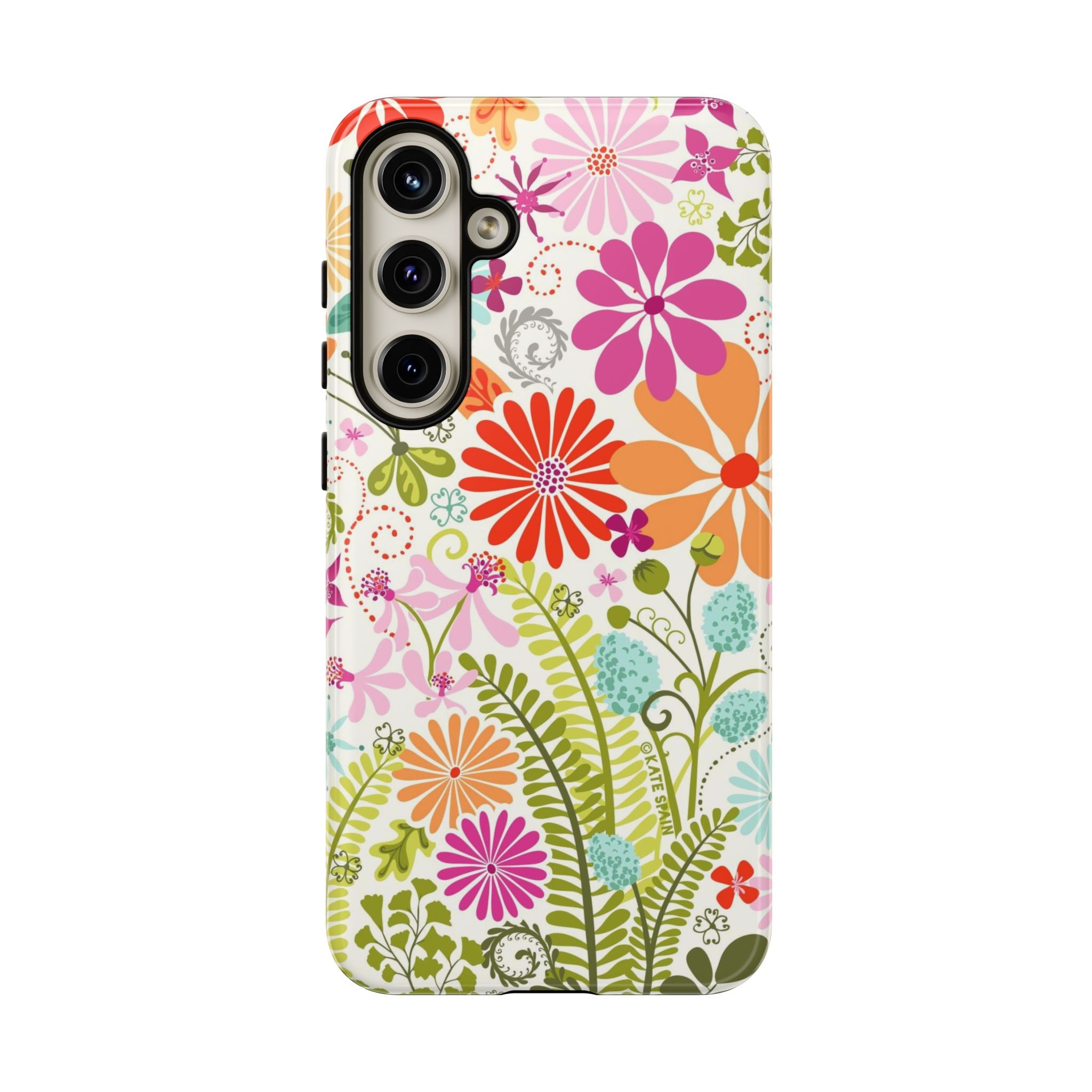 Luxury Terrain Samsung Galaxy S24 Plus Case – Glossy | white, magenta, coral botanical woodland floral print 
