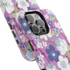 Luxury Cherry Blossom MagSafe iPhone 16 Pro Max Case – detail view of 3 lenses in camera | mauve, purple, blue, white cherry blossom print
