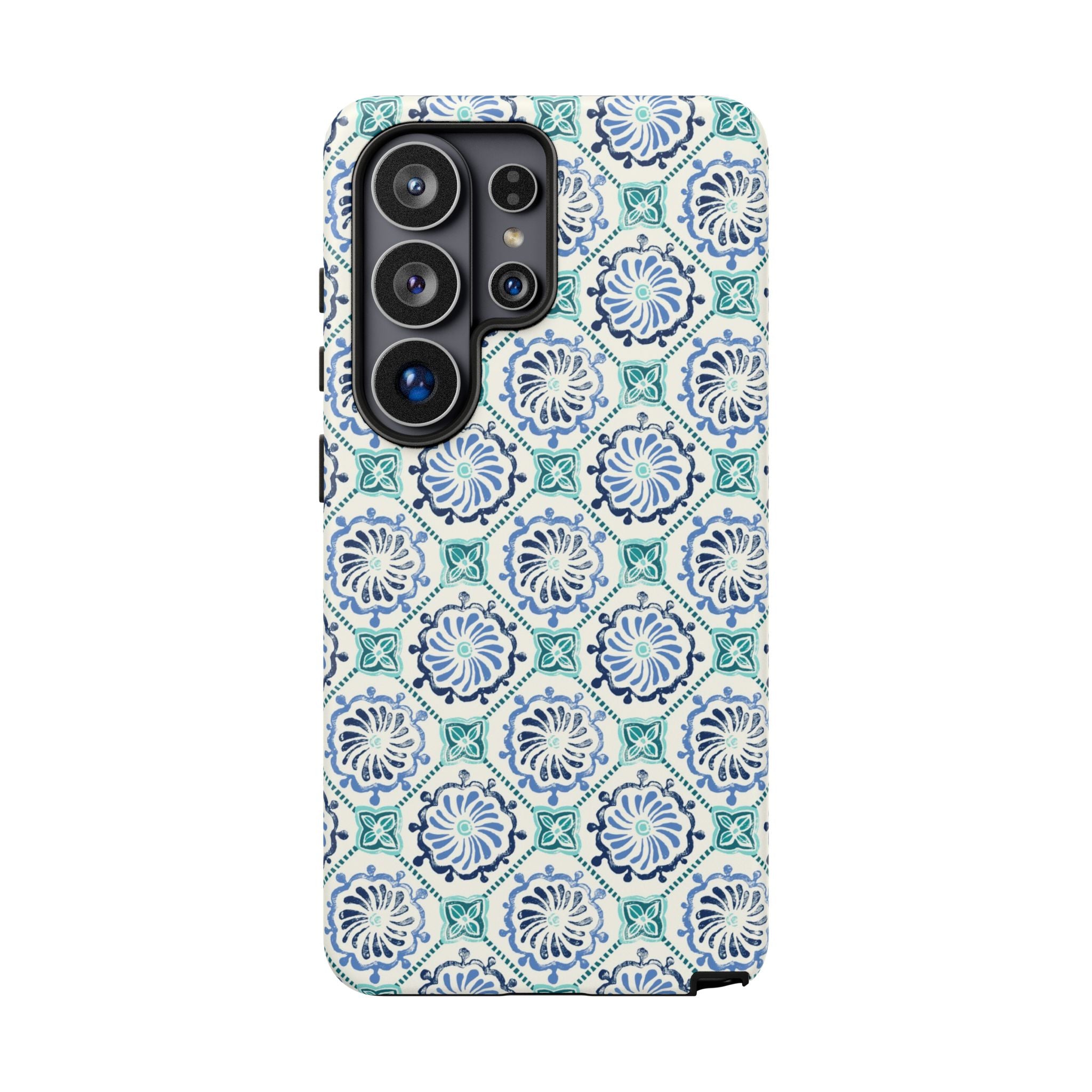 Horizon Blue Tile Samsung Galaxy S26 Ultra Case – Matte | blue, turquoise, cream white dual-layer protection