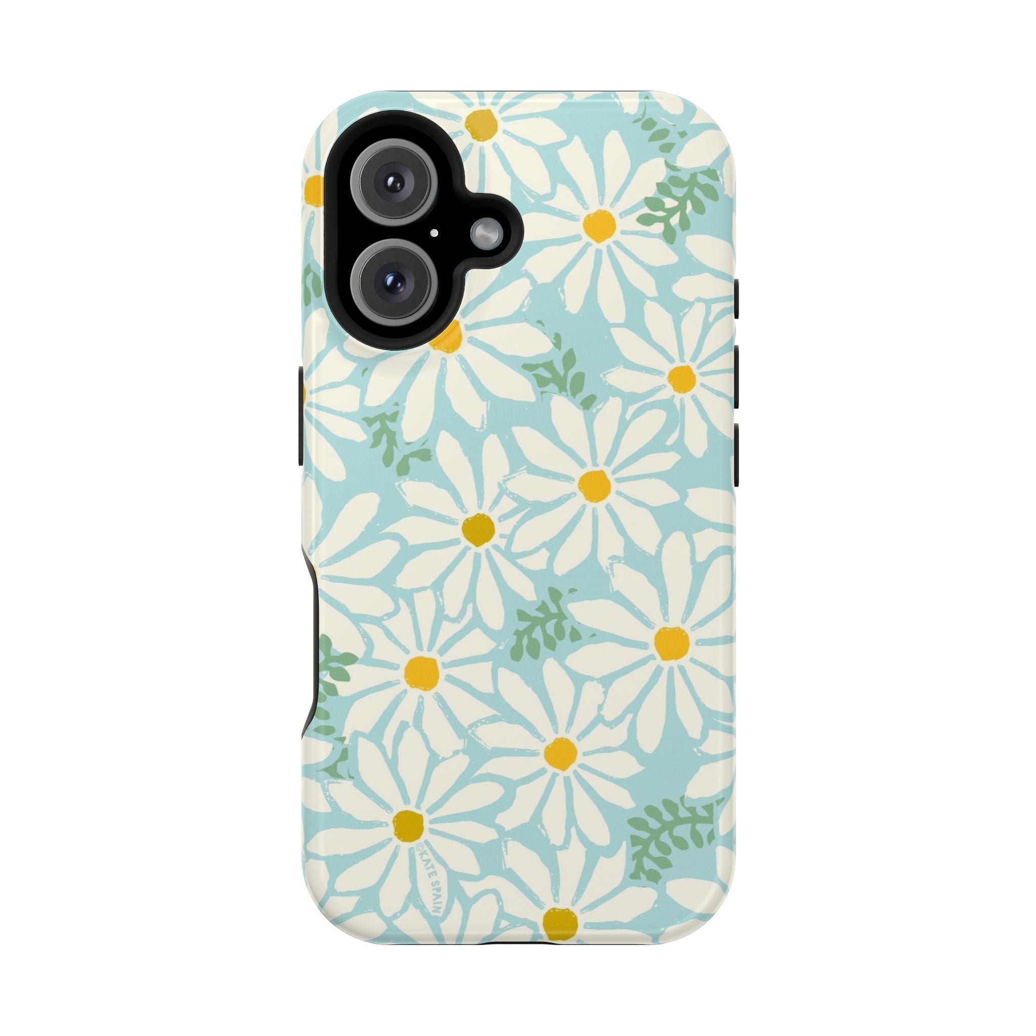 Daisies MagSafe iPhone 16 Case – Glossy | white, yellow, aqua watercolor daisy print