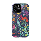 Peacock Sanctuary MagSafe iPhone 13 Pro Max Case – Matte | navy, teal, coral multicolor vibrant peacock feather botanical print