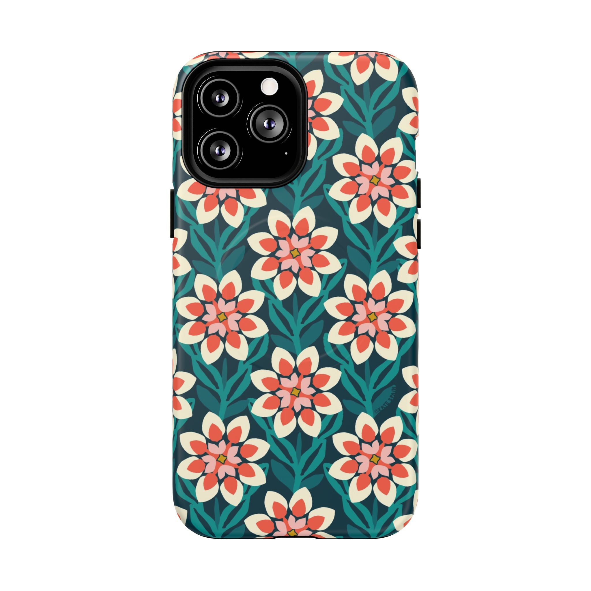 Modern Dahlia MagSafe iPhone 13 Pro Max – Matte | teal, coral, cream botanical dahlia floral print
