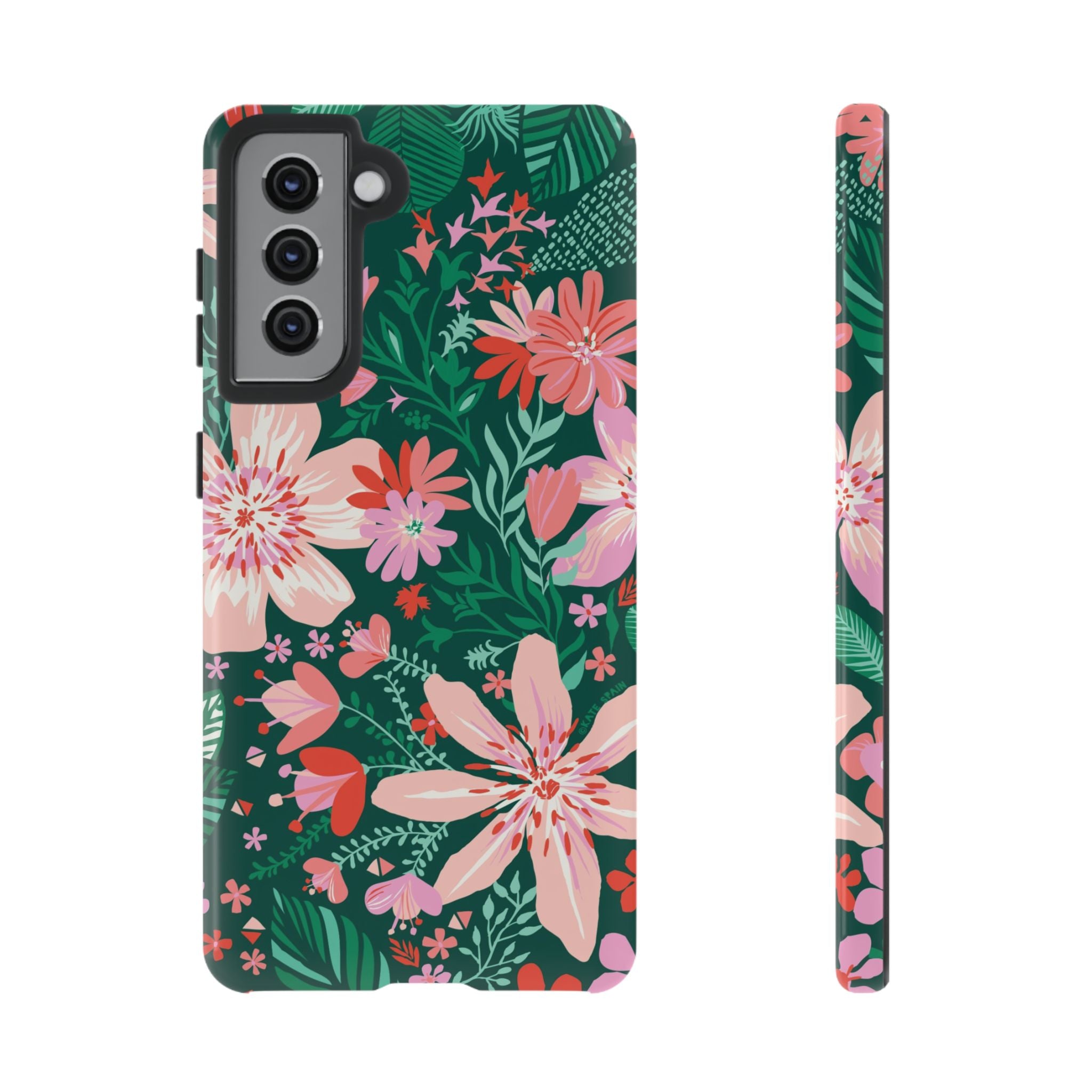 Tropical Bonaire Samsung Galaxy S21 Case – Glossy | jade, pink, white tropical floral botanical print
