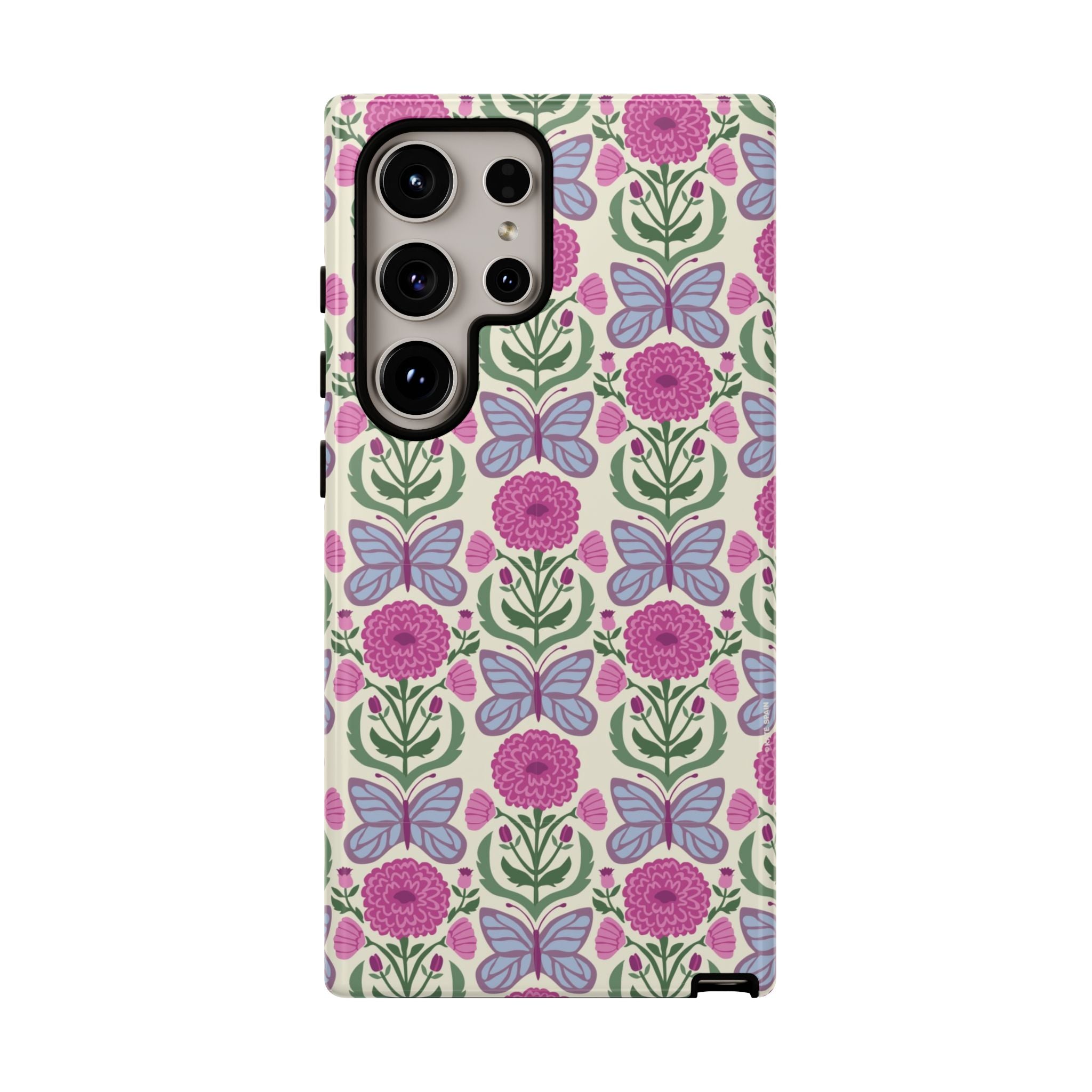 Luxury Butterfly Samsung Galaxy S24 Ultra Case – Glossy | cream, magenta, periwinkle butterfly floral print