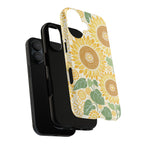 Sunny Sunflower iPhone 17 case – Glossy | cream ground, large-scale yellow sunflower print, dual-layer case and inner lining detail with camera cutout view