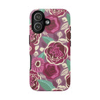 Tea Rose Burgundy Tough iPhone 17 Case – Matte | burgundy, magenta, plum botanical rose floral print
