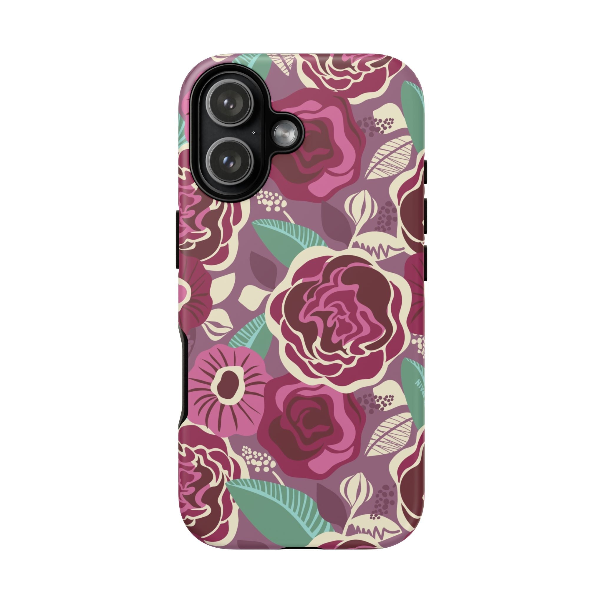 Tea Rose Burgundy Tough iPhone 17 Case – Matte | burgundy, magenta, plum botanical rose floral print