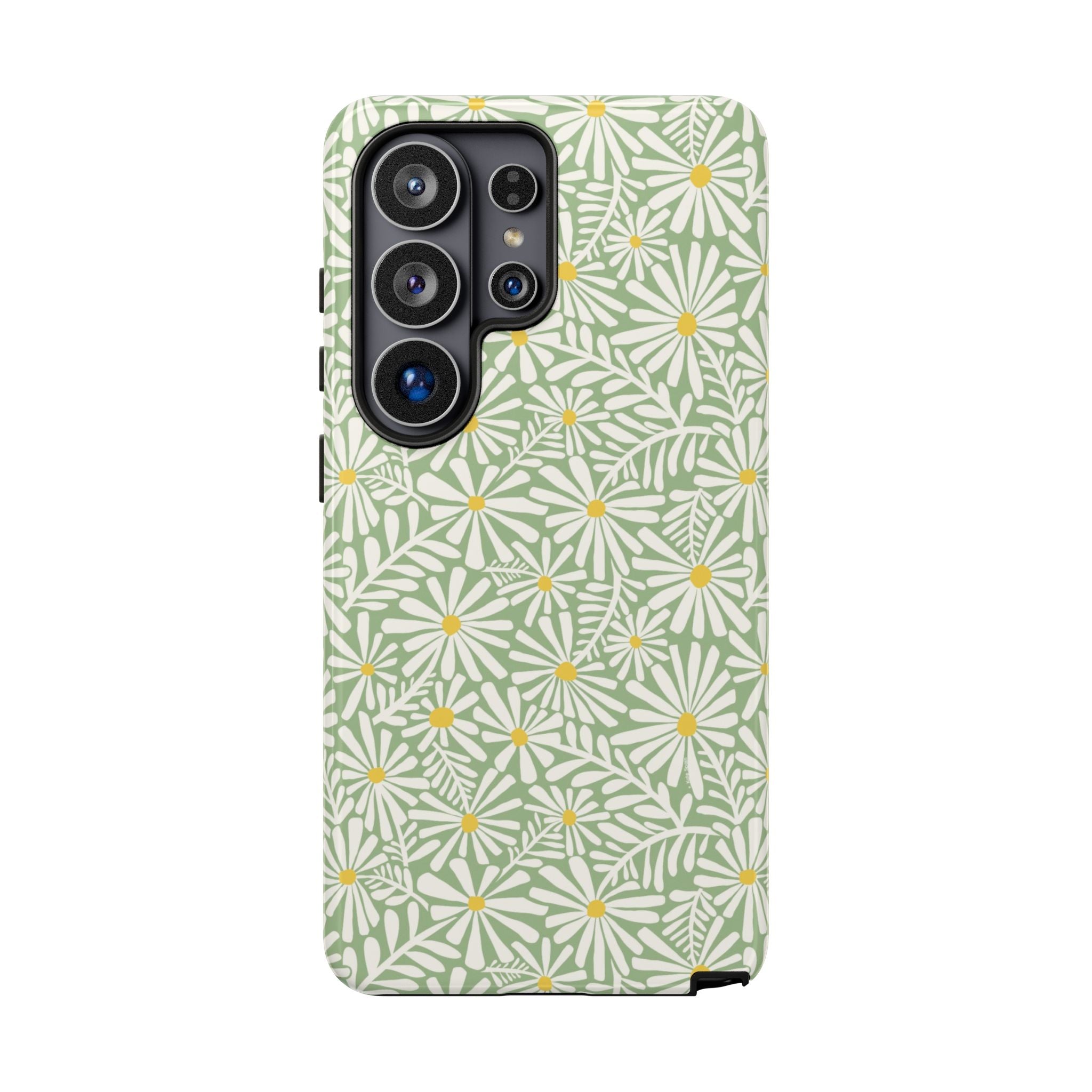 Montauk Daisy Meadow Green Samsung Galaxy S26 Ultra Glossy case — white daisy and fern print on sage green by Kate Spain