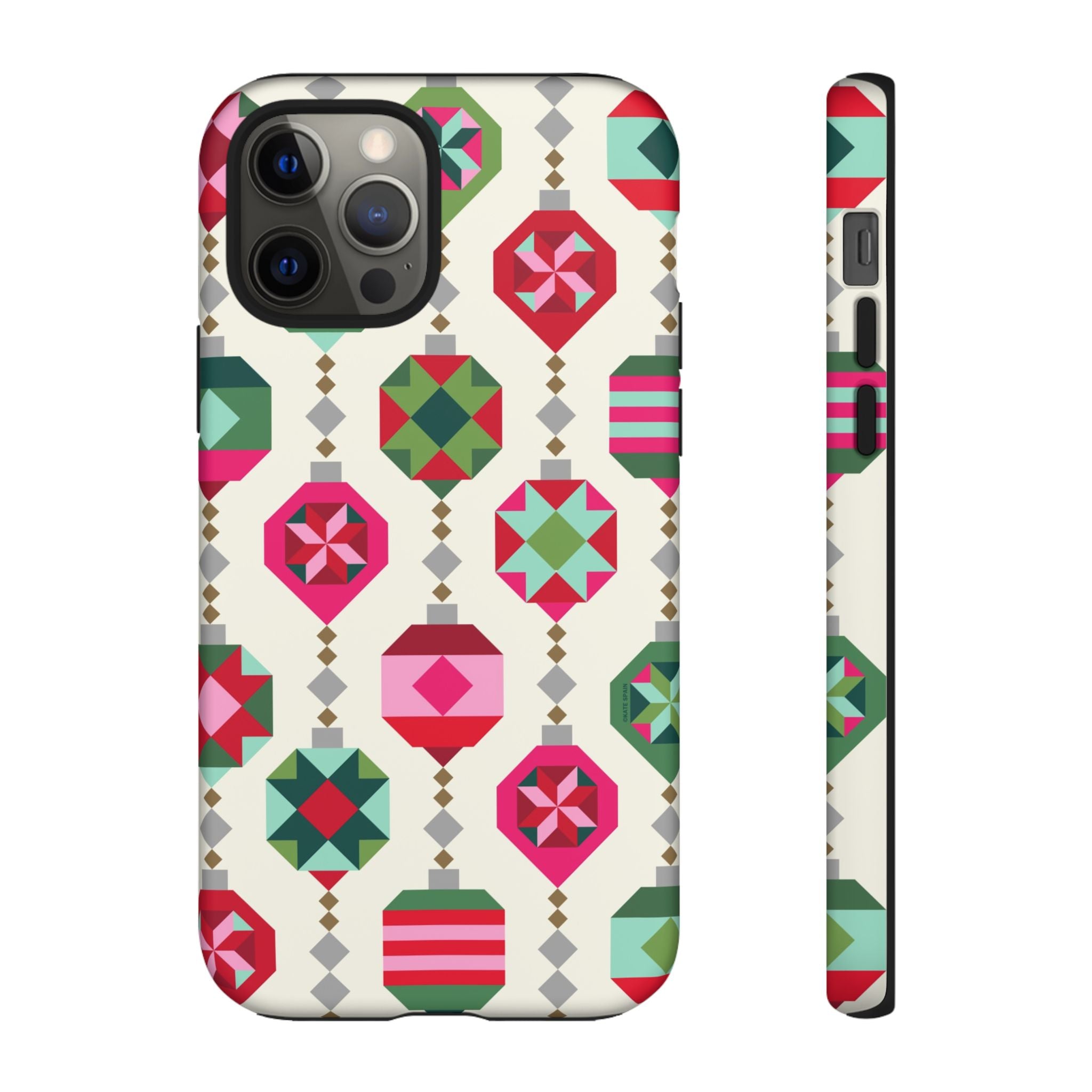 Felicity Ornaments Tough iPhone 12 Pro Case – Matte | cream, red, pink, green, mint geometric quilted ornament print