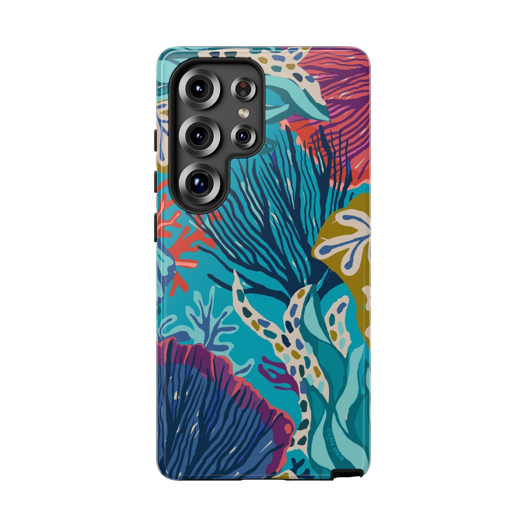 Luxury Reef Samsung Galaxy S25 Plus Case – Matte | teal, navy, magenta, olive coral reef print