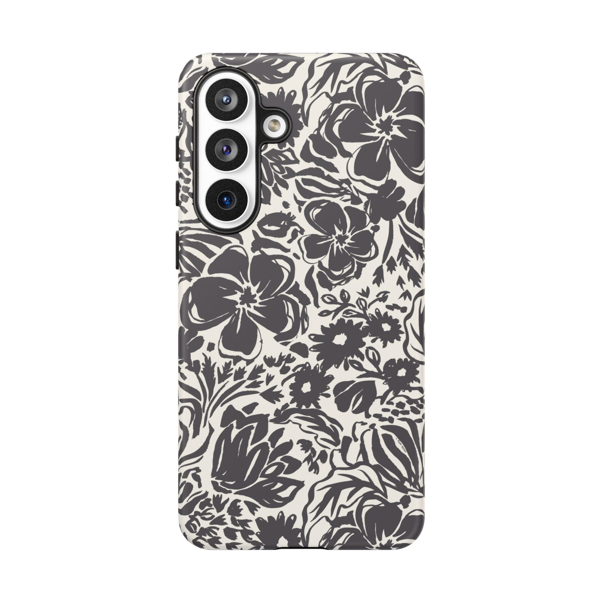Rhapsody Black Samsung Galaxy S26 Plus Matte case — bold charcoal floral print on cream by Kate Spain