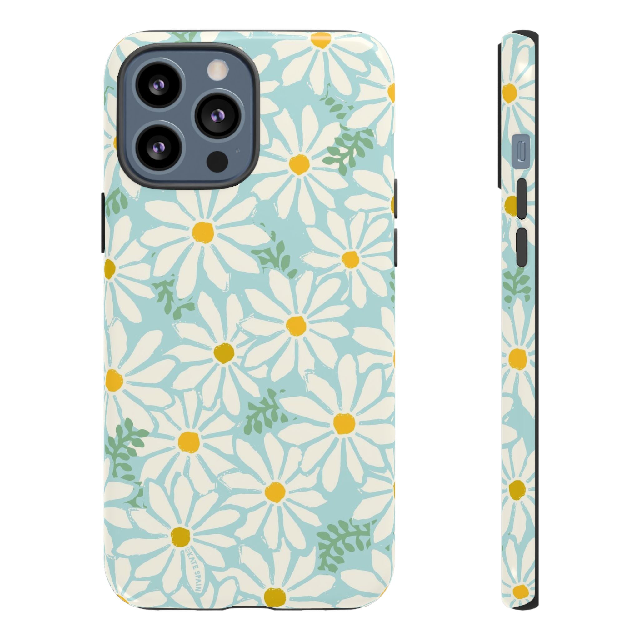 Daisies Tough iPhone 13 Pro Max Case – Glossy | mint, white, yellow botanical daisy floral print