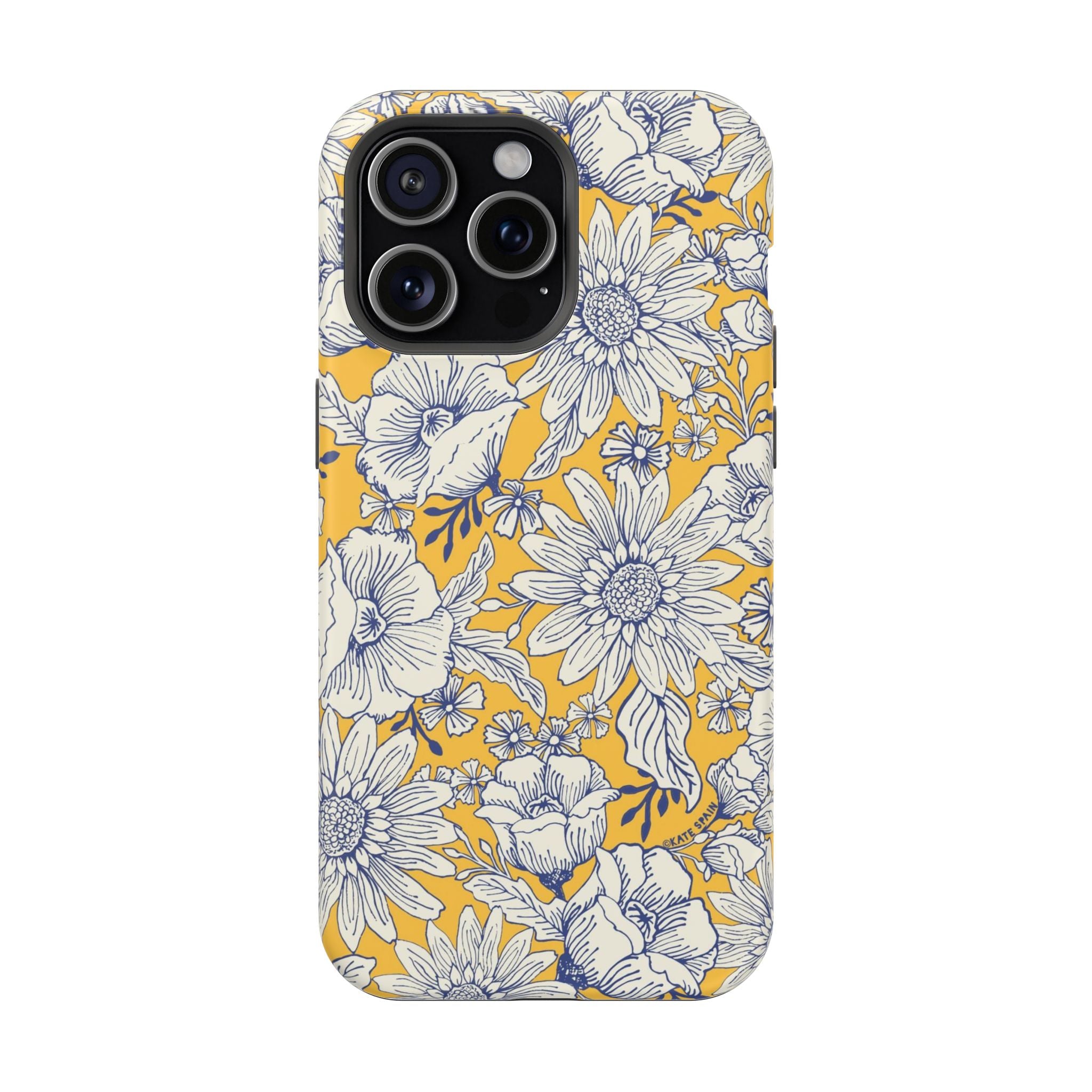 Jardin Luxury MagSafe iPhone 15 Pro Max Case – Matte | yellow, cream, blue botanical floral print