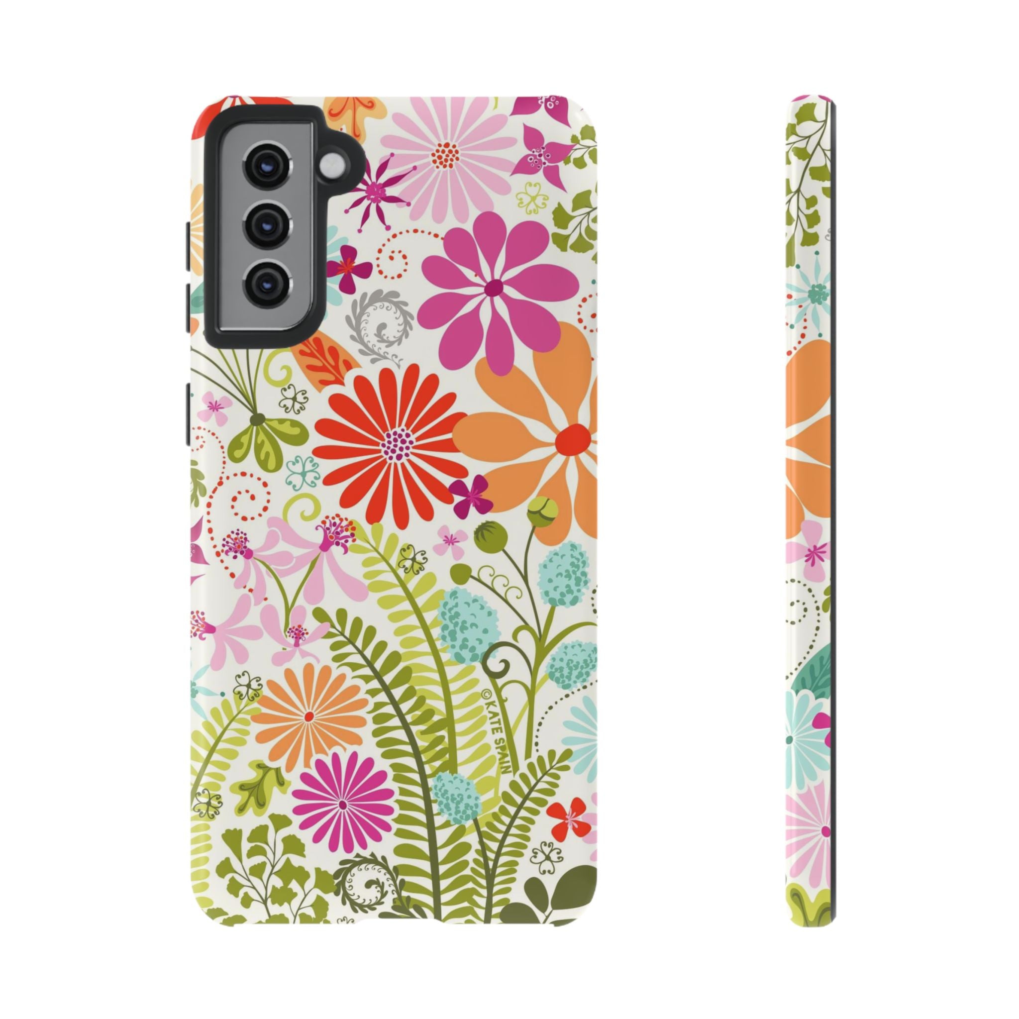 Luxury Terrain Samsung Galaxy S21 Plus Case – Glossy | white, magenta, coral botanical woodland floral print