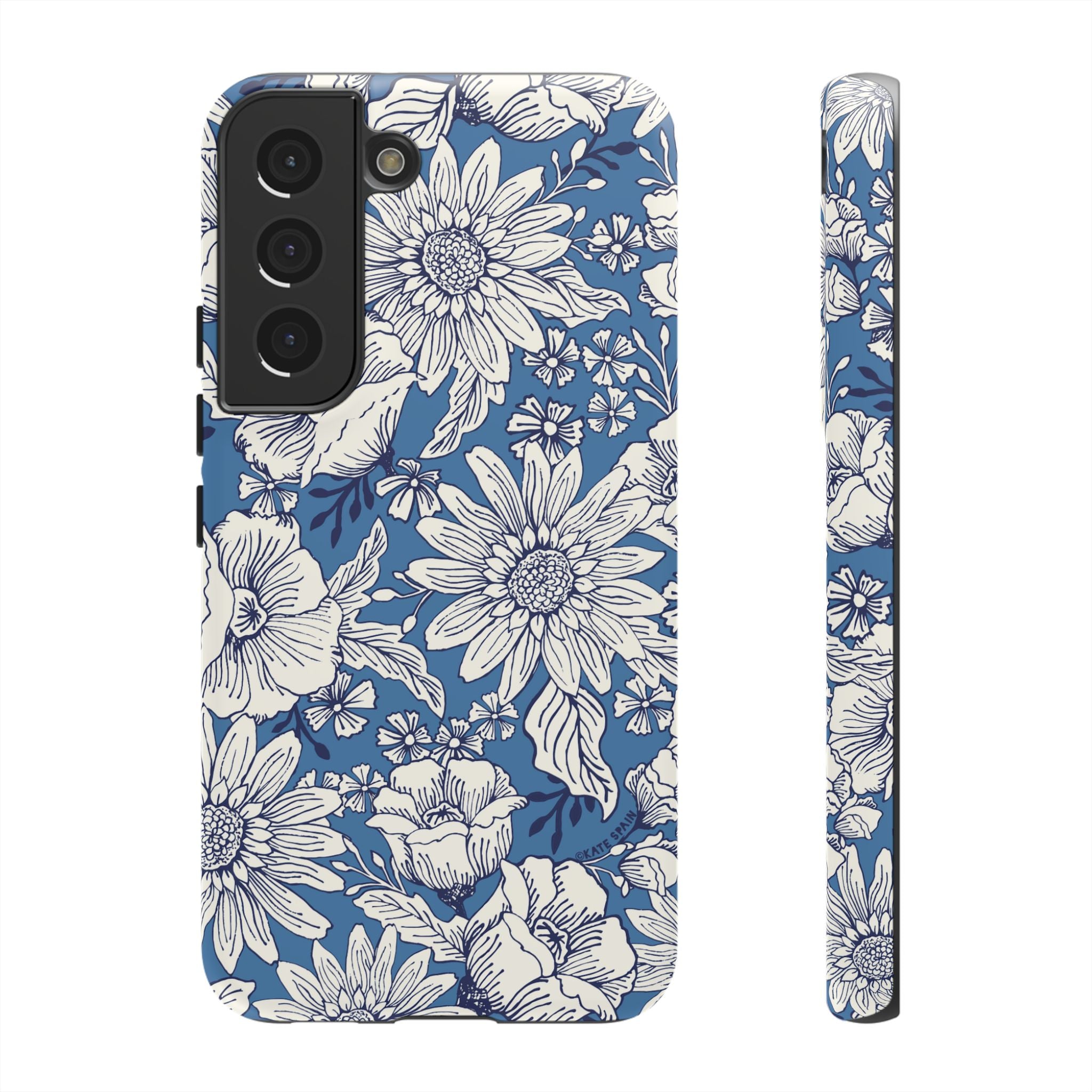 Luxury Jardin Samsung Galaxy S22 Case – Matte | steel blue, white botanical daisy floral print