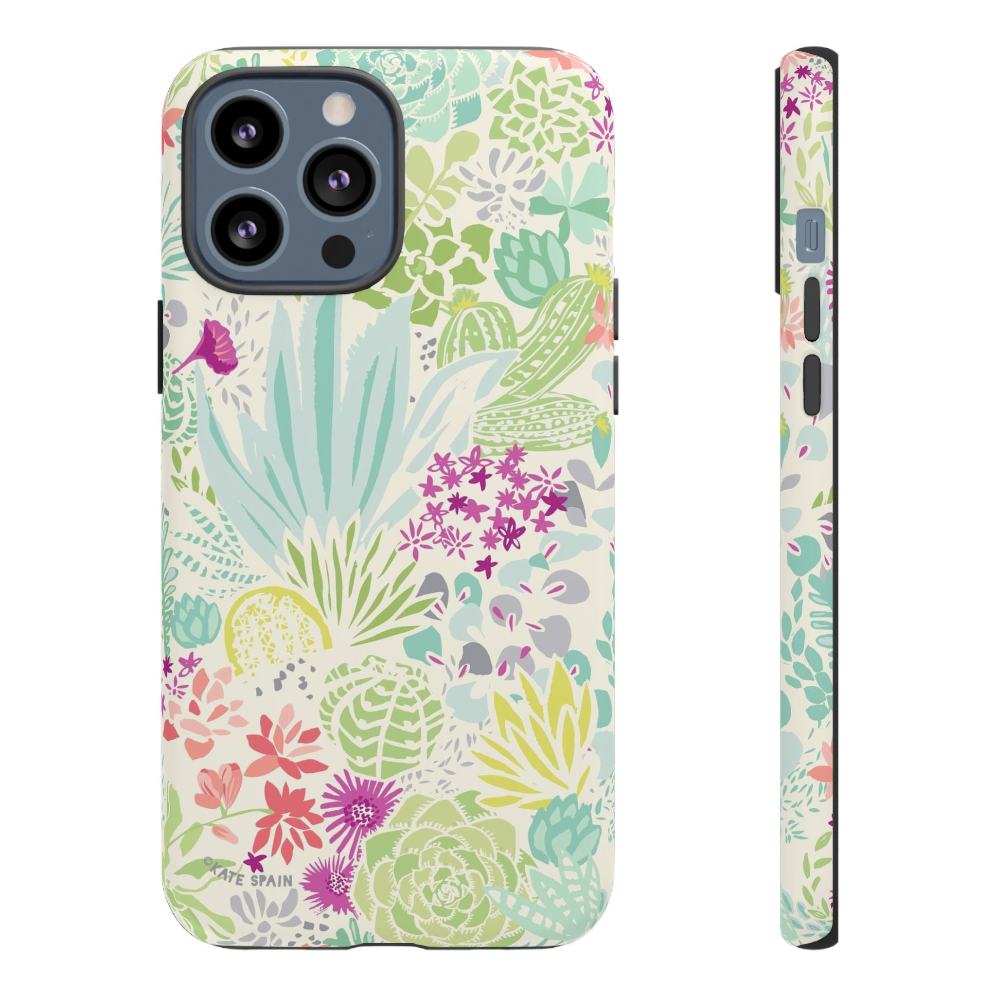 Canyon Tough iPhone 13 Pro Max Case – Matte | cream, sage, aqua, mauve, fuschia botanical succulent print