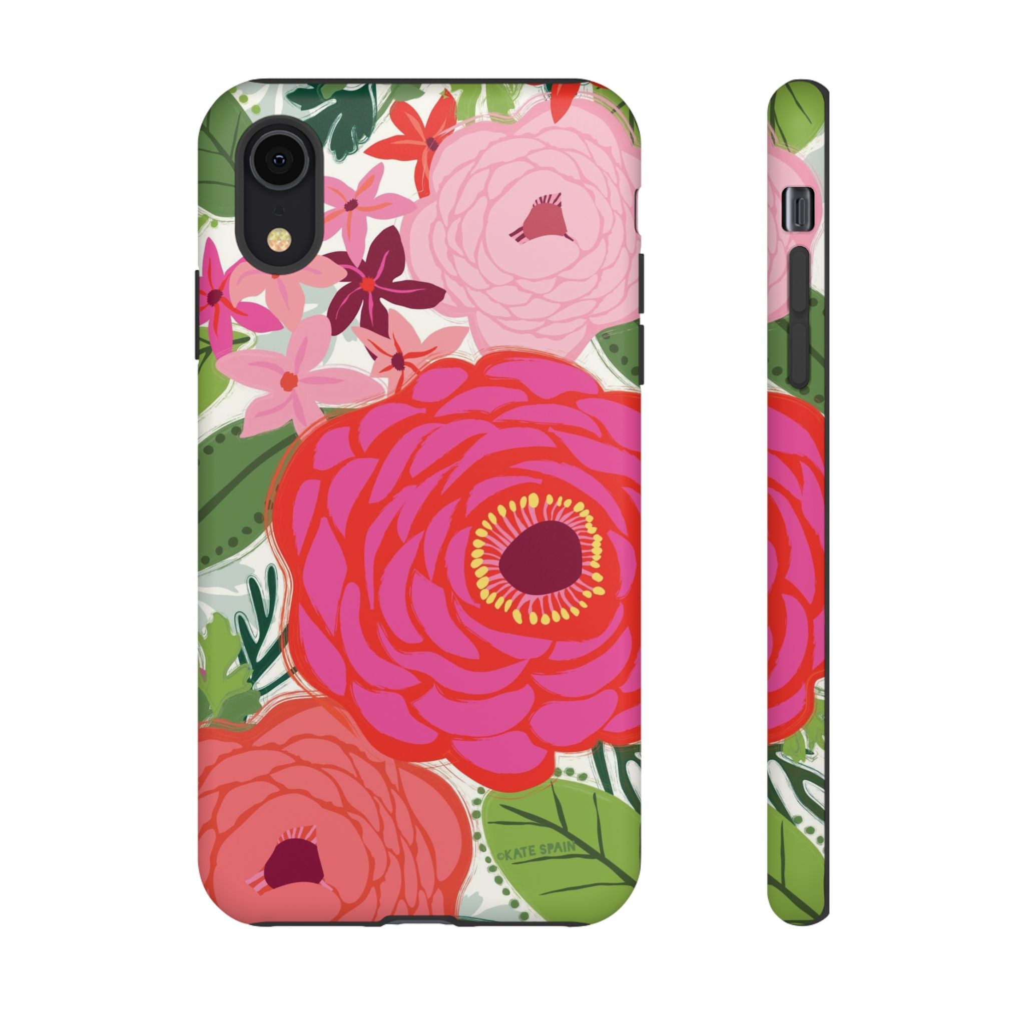 Bloomerie Tough iPhone XR Case – Matte | cream, magenta, coral botanical peony floral print