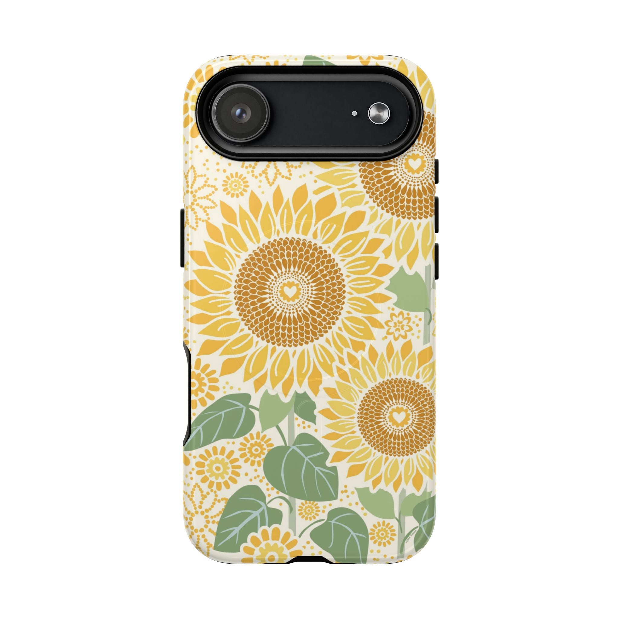 Sunny Sunflower MagSafe iPhone 17 Air – Glossy | cream ground, large-scale yellow sunflower print, golden seed detail with heart centers, dual-layer protection