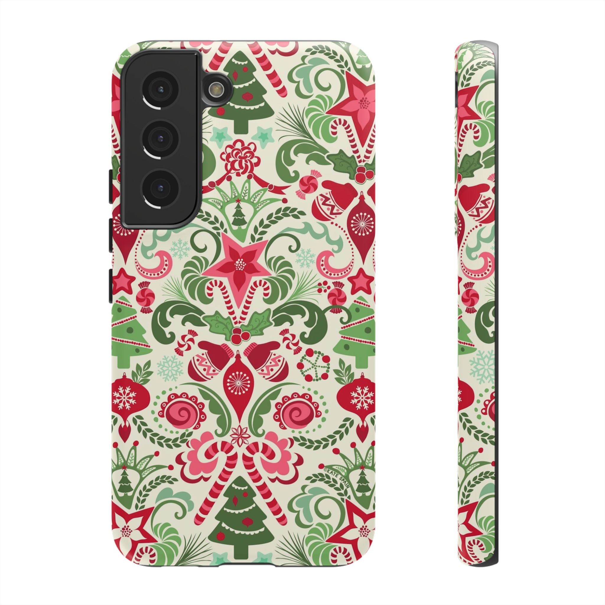 Luxury Wonderland Samsung Galaxy S22 Case – Matte | cream, red, green ornate damask Christmas floral print