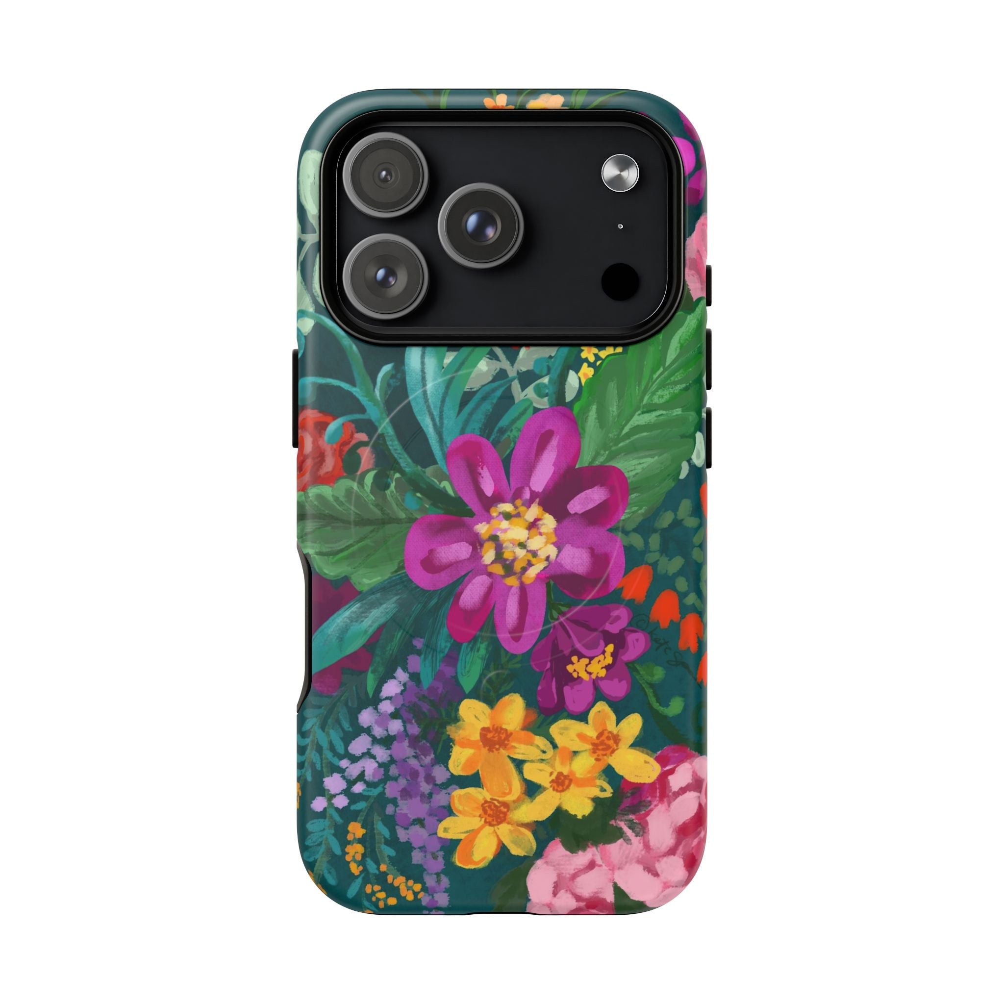 Posy MagSafe iPhone 17 Pro Case – Matte | teal, purple, magenta, yellow botanical wildflower print