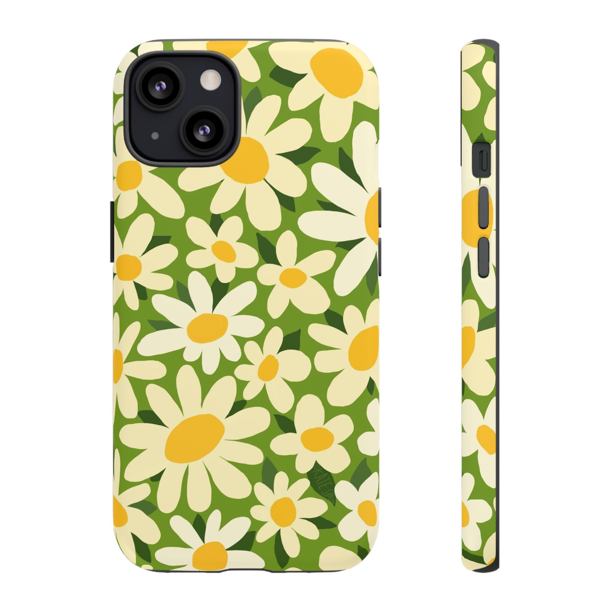 Shasta Daisy Tough iPhone 13 Case – Glossy | green, white, yellow daisy floral print