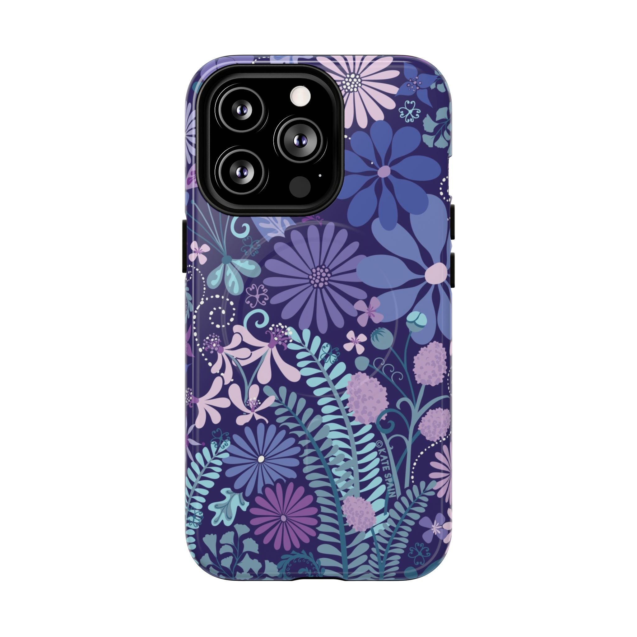 Terrain Night MagSafe iPhone 13 Pro Case – Glossy | navy, purple, aqua botanical woodland floral print