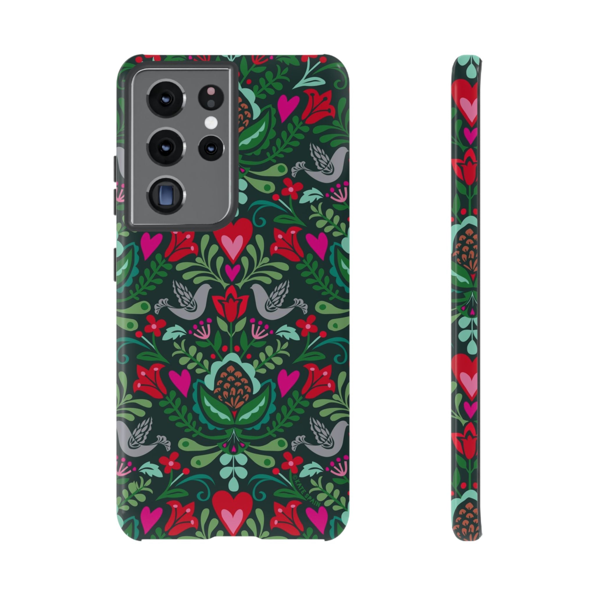 Rosemaling Samsung Galaxy S21 Ultra Case – Glossy | forest green, red, pink rosemaling floral print