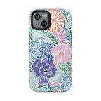 Tropica MagSafe iPhone 14 Case – Glossy | purple, coral, pink, blue botanical tropical floral print