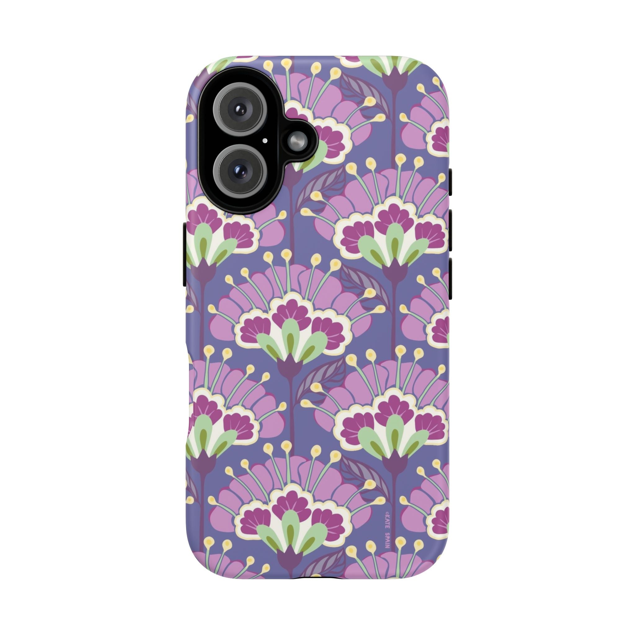 Lantern Flower Tough iPhone 16 Plus Case – Glossy | periwinkle, purple, mauve, sage botanical lantern floral print