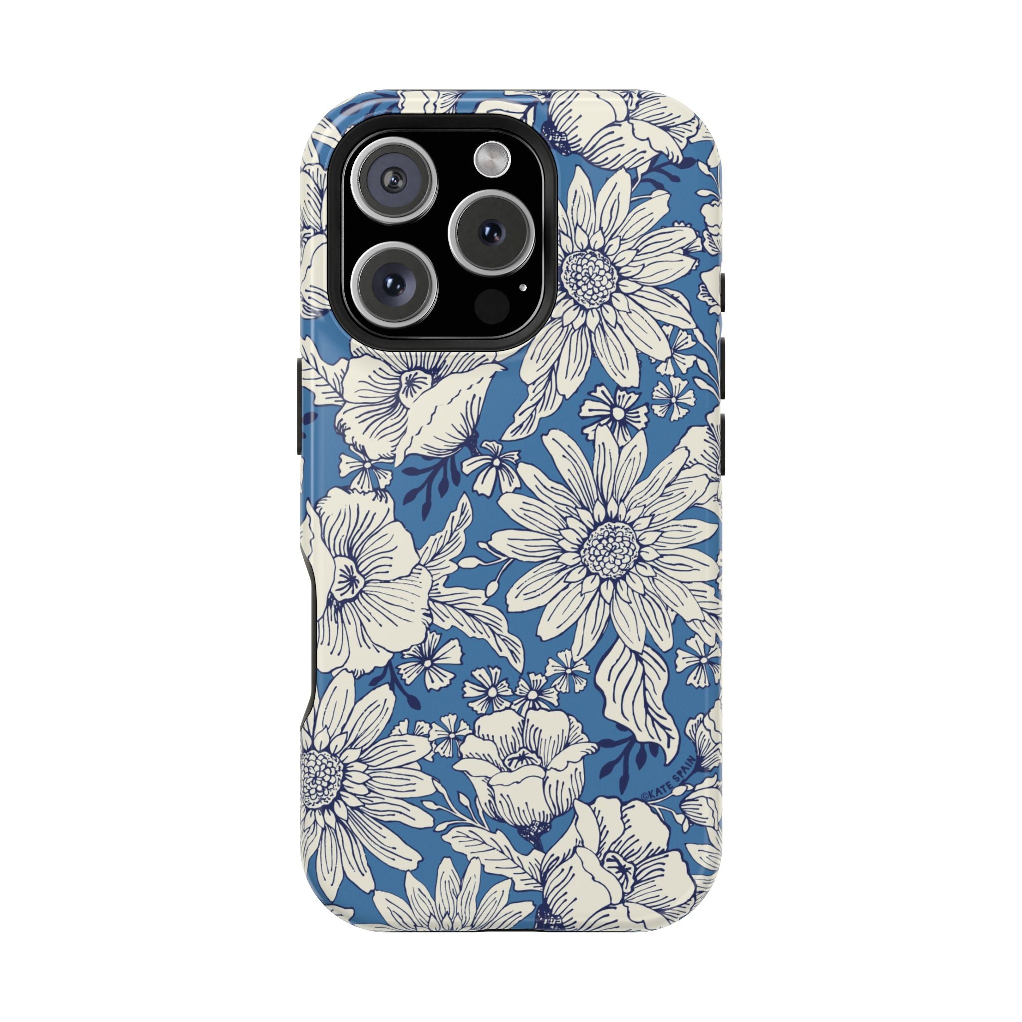 Jardin Luxury MagSafe iPhone 16 Pro Max Case – Glossy | navy and cream botanical floral print