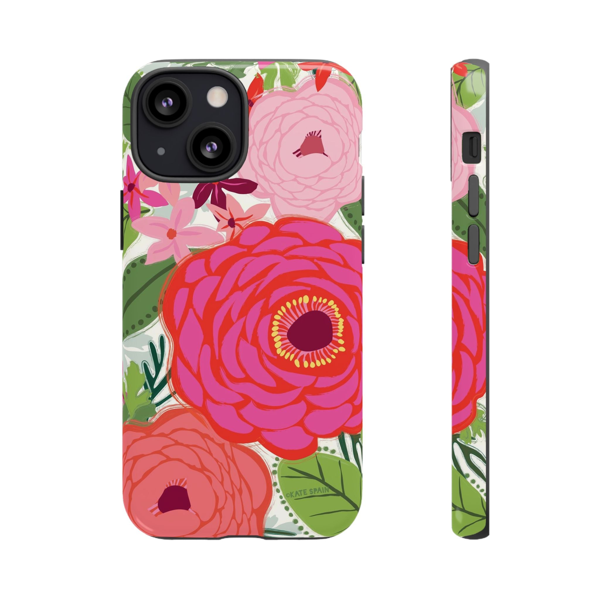 Bloomerie Tough iPhone 13 Mini Case – Glossy | cream, magenta, coral botanical peony floral print