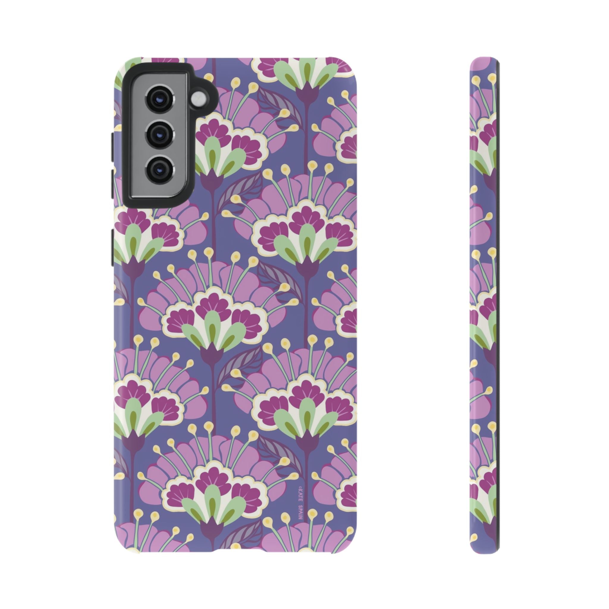 Luxury Lantern Flower Samsung Galaxy S21 Plus Case – Glossy | mauve, purple, lime green floral print