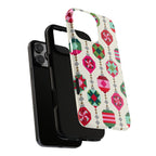 Felicity Ornaments Tough iPhone 16 Pro Max Case – dual-layer construction detail | cream, red, pink, green, mint geometric quilted ornament print