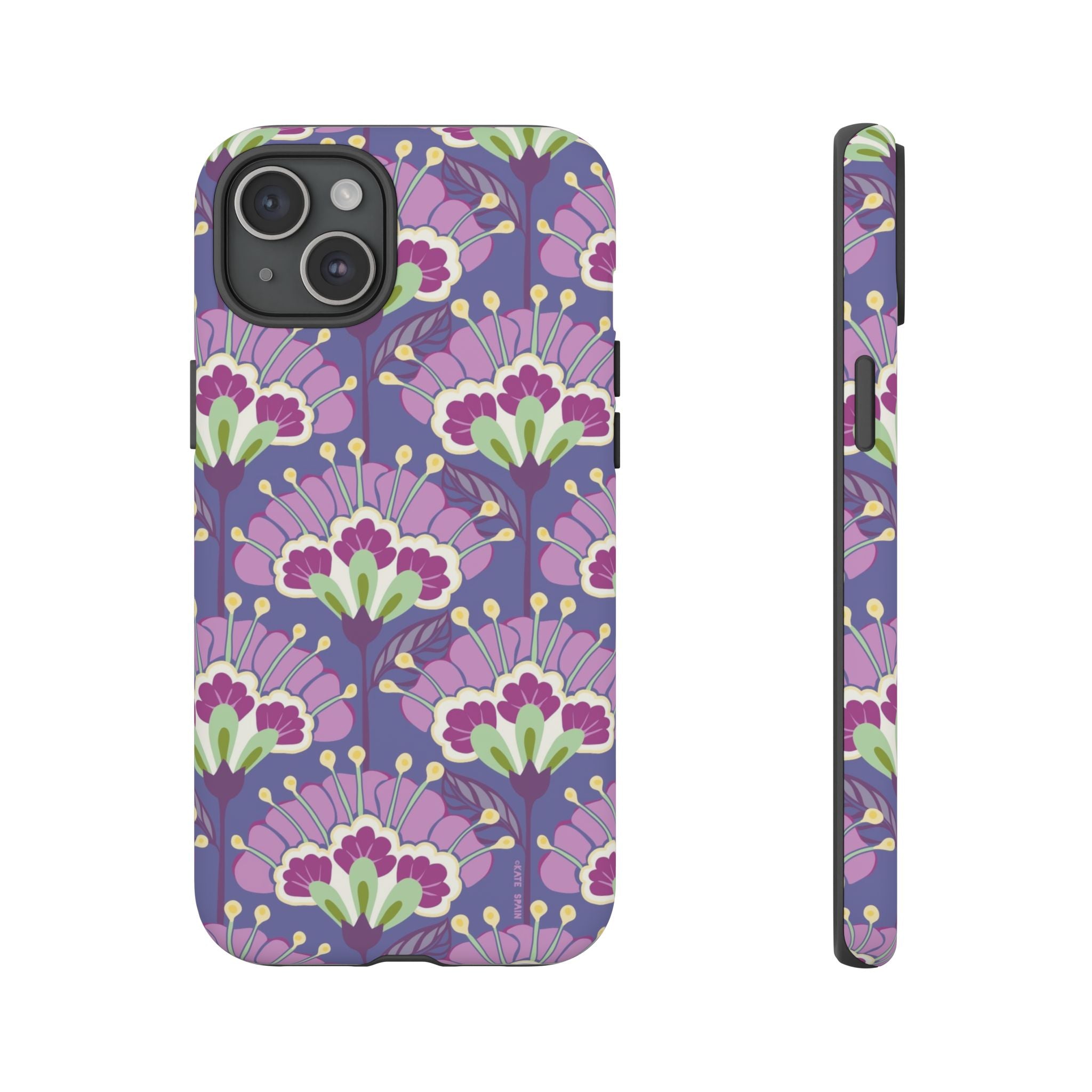 Lantern Flower Tough iPhone 15 Plus Case – Matte | periwinkle, purple, mauve, sage botanical lantern floral print