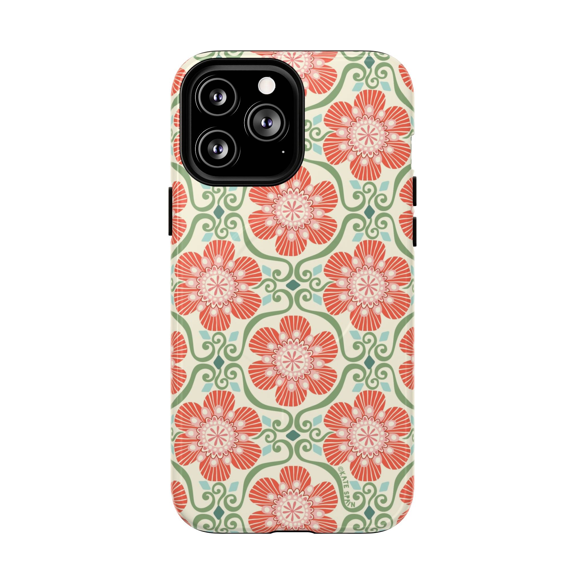 Barcelona Flowers MagSafe iPhone 13 Pro Max Case – Glossy | cream, coral, sage botanical floral print