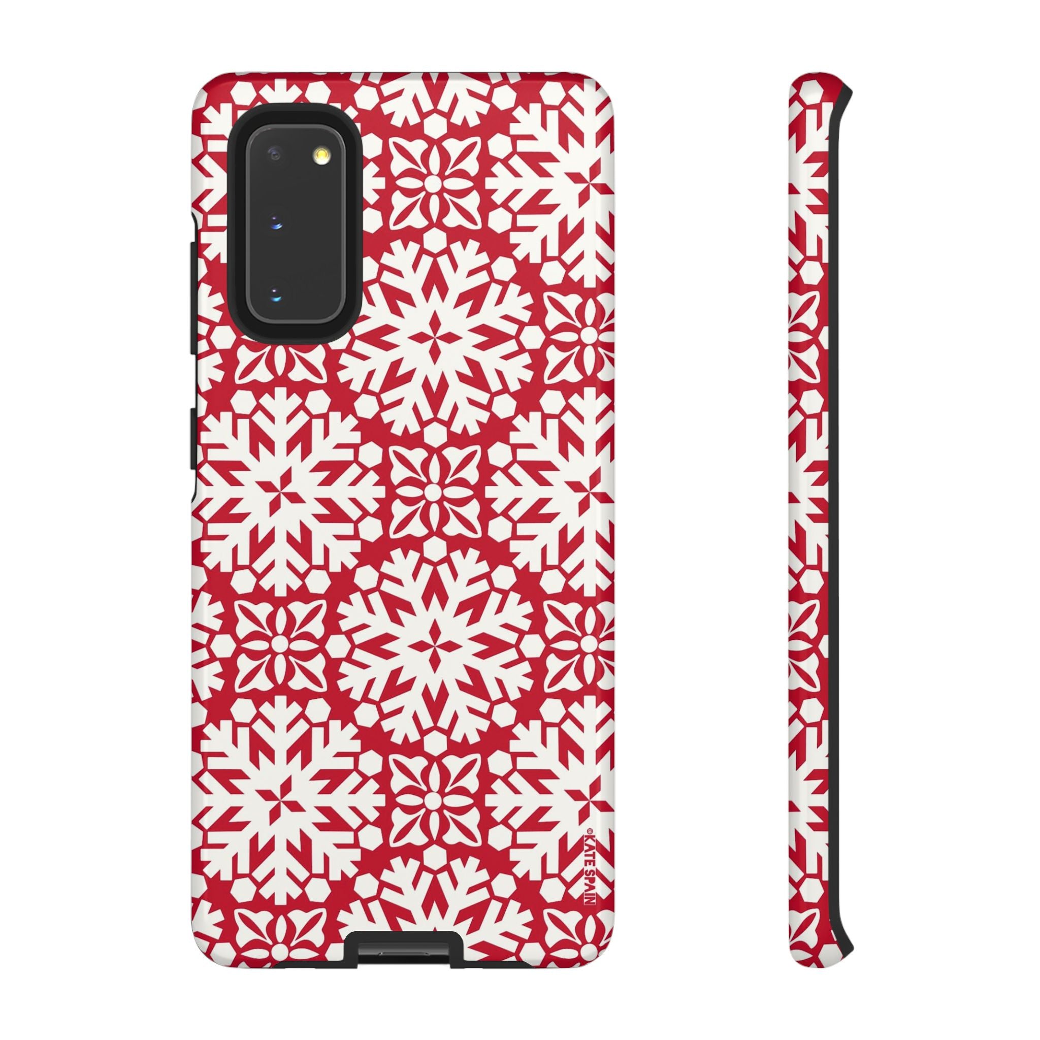Flurry Samsung Galaxy S20 Case – Glossy | white, red geometric snowflake tile print