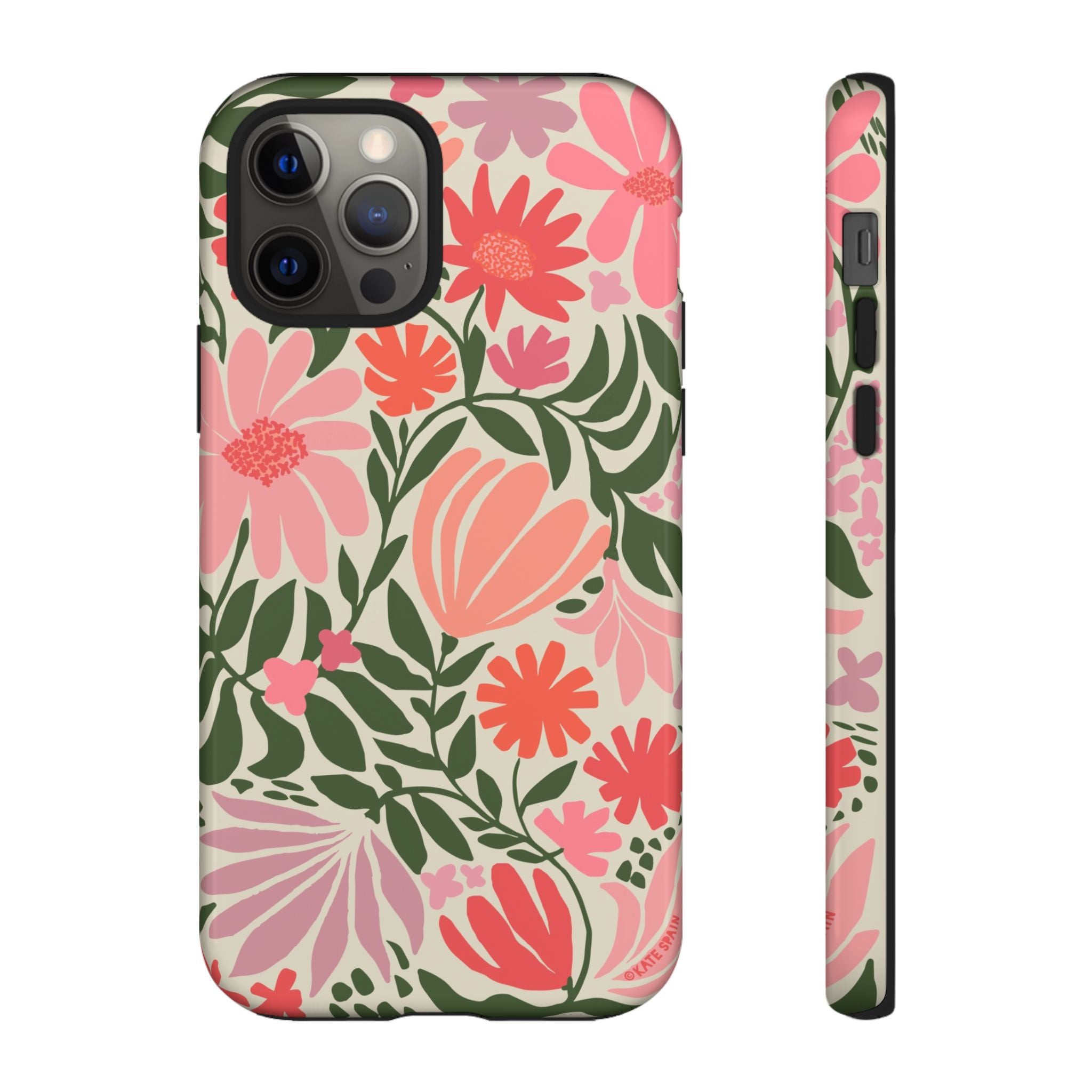 Calendula Tough iPhone 12 Pro Case – Glossy | periwinkle, cream, teal graphic daisy floral print