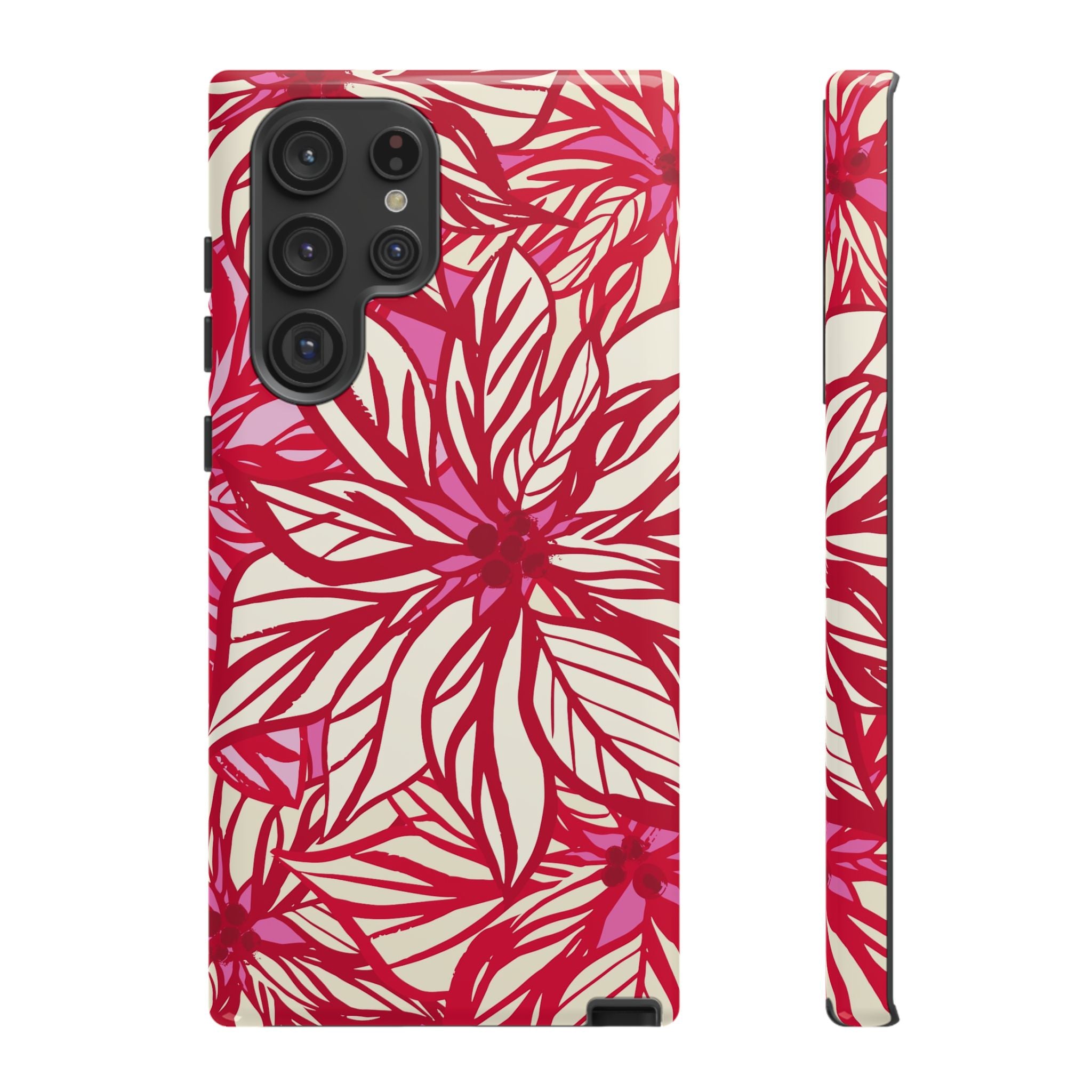 Poinsettia Samsung Galaxy S22 Ultra Case – Glossy | cream, red, pink poinsettia botanical print