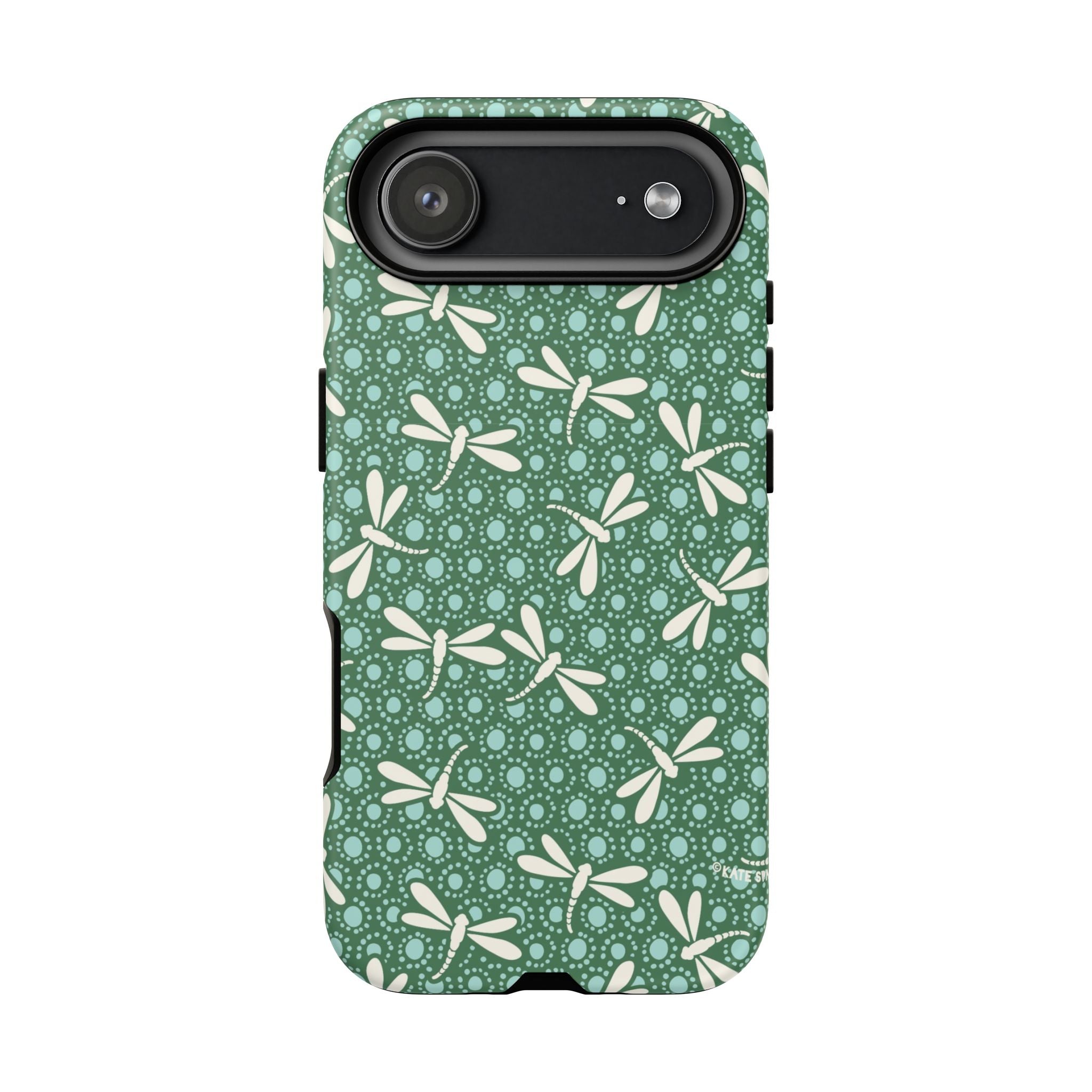 Designer Dragonfly Tough iPhone 17 Air Case – Matte | jade green, aqua, cream dragonfly print