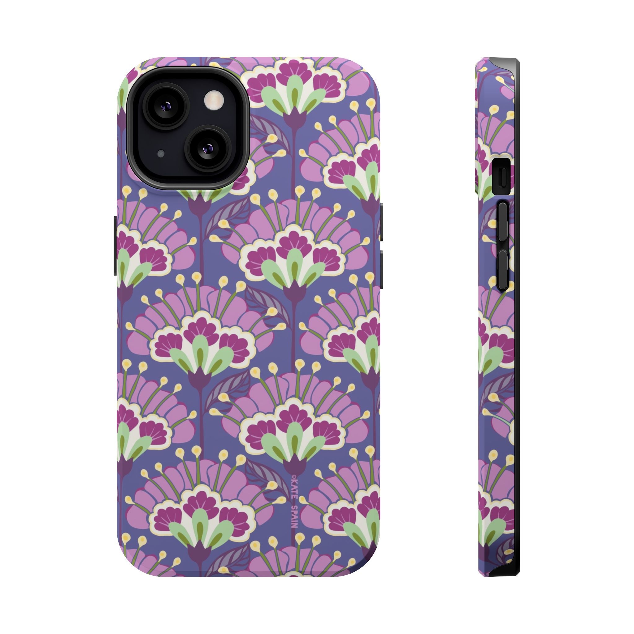 Lantern Flower MagSafe iPhone 13 Case – Matte | periwinkle, purple, mauve, sage botanical lantern floral print MagSafe compatible, dual-layer protection