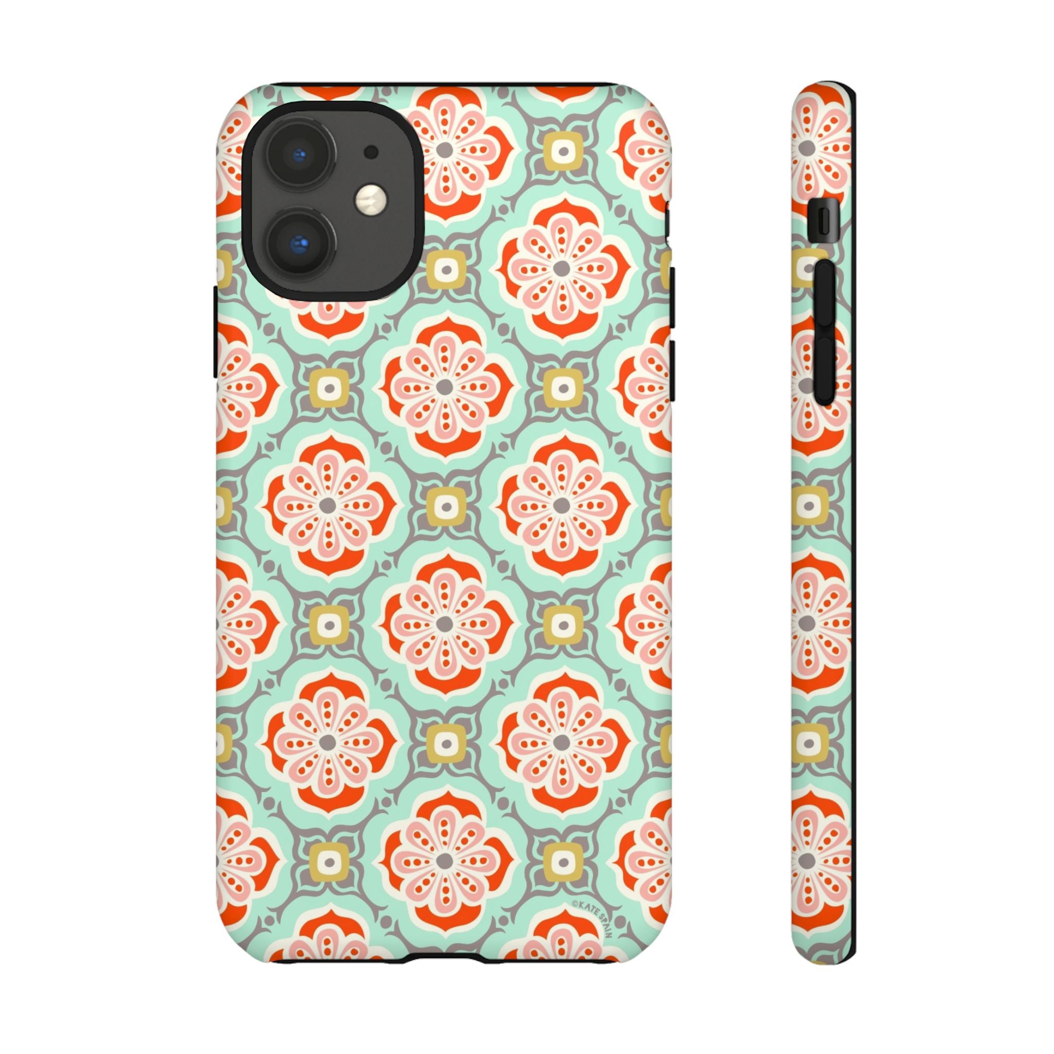 Alhambra Tough iPhone 11 Case – Matte | aqua, coral, blush geometric medallion floral print
