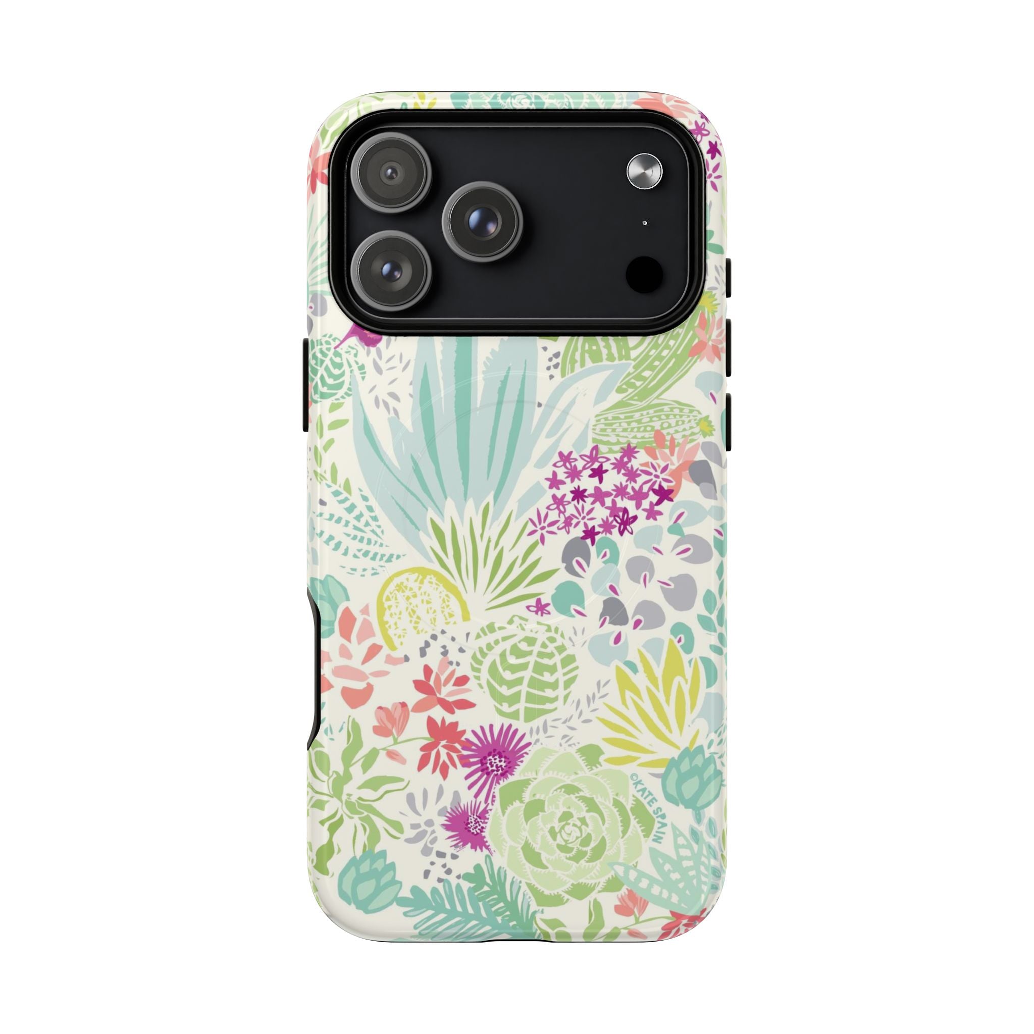 Canyon MagSafe iPhone 17 Pro Max Case – Glossy | cream, sage, aqua, mauve, fuschia botanical succulent print