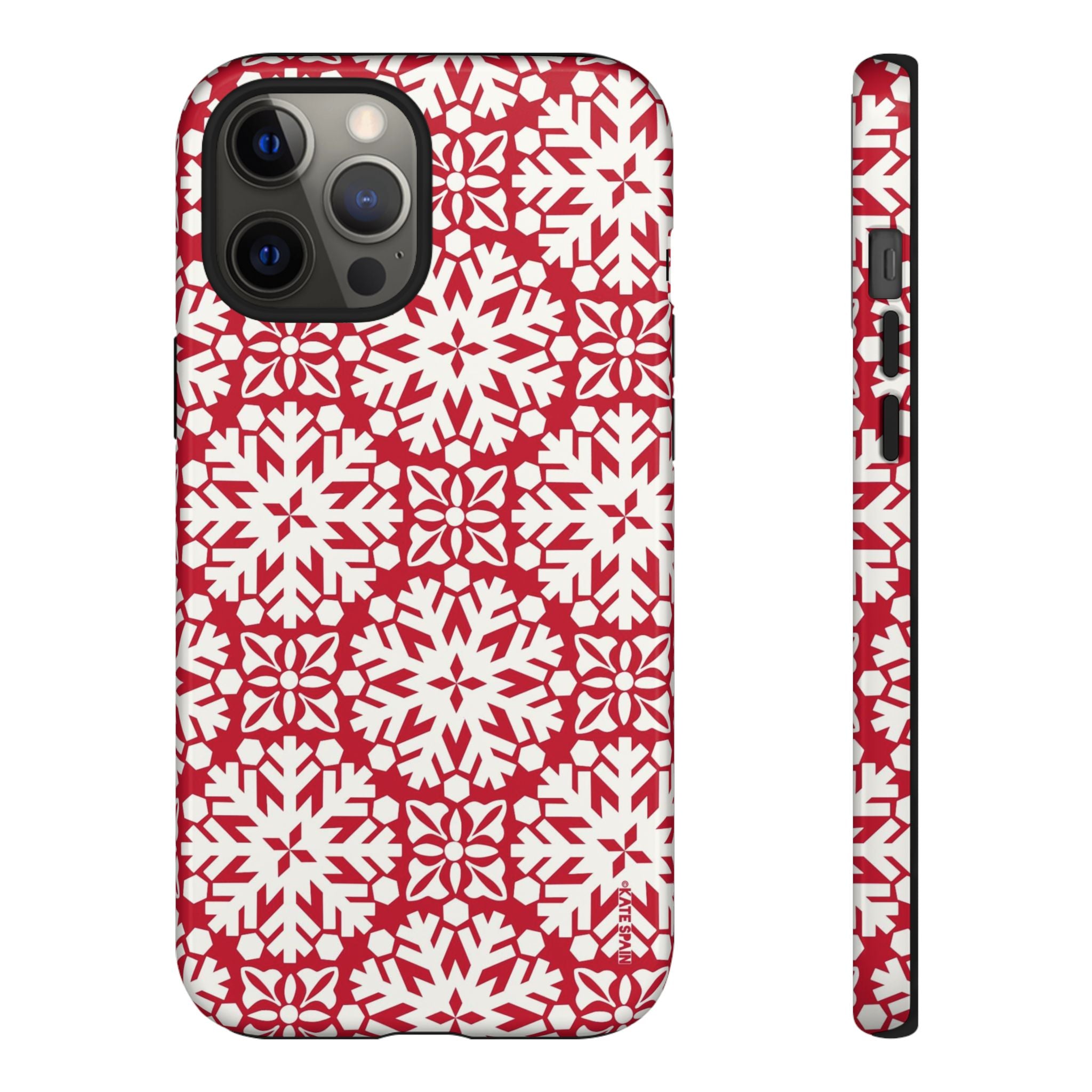 Flurry Tough iPhone 12 Pro Max Case – Glossy | red, cream geometric snowflake medallion print