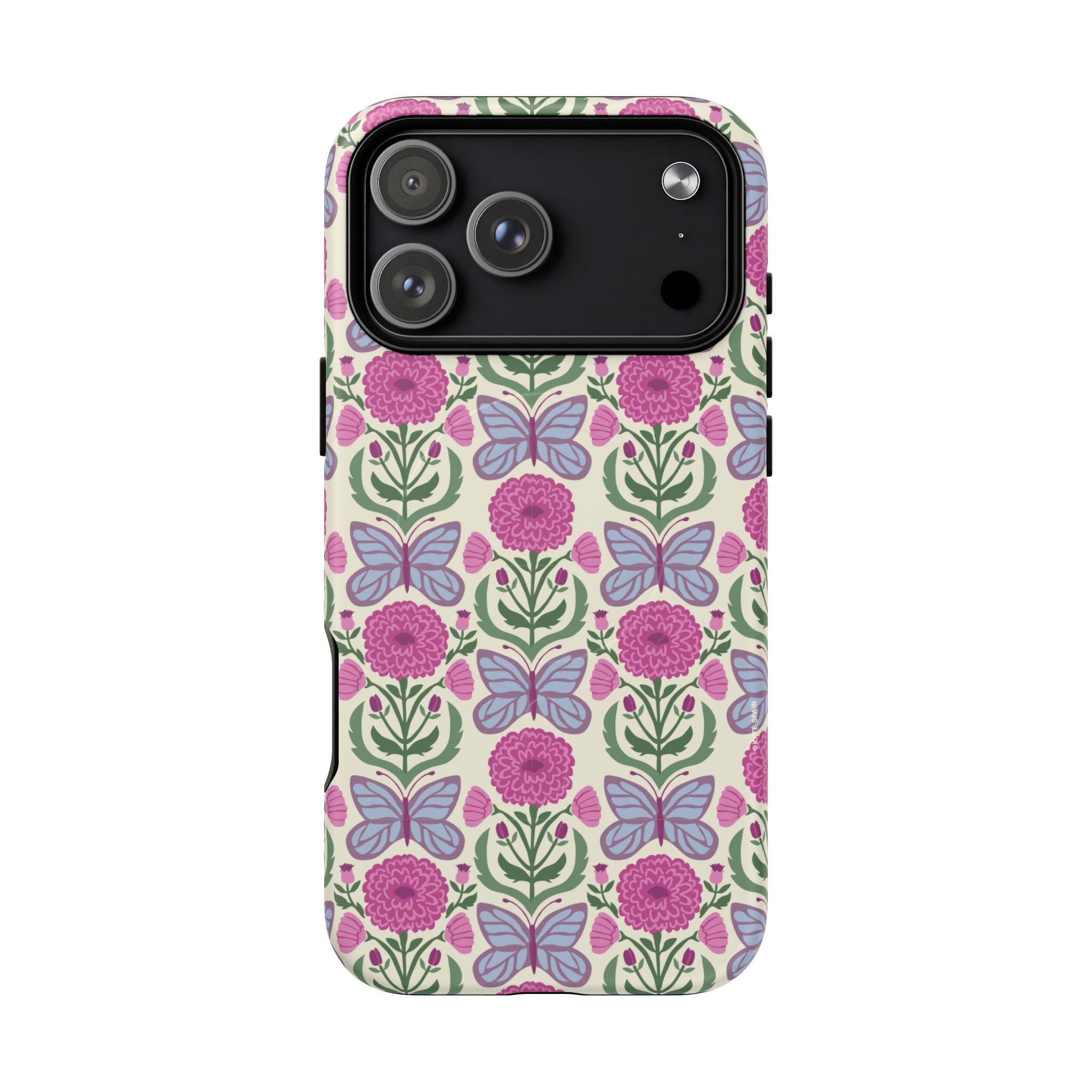 Butterfly MagSafe iPhone 17 Pro Max Case – Matte | cream, magenta, periwinkle butterfly floral print