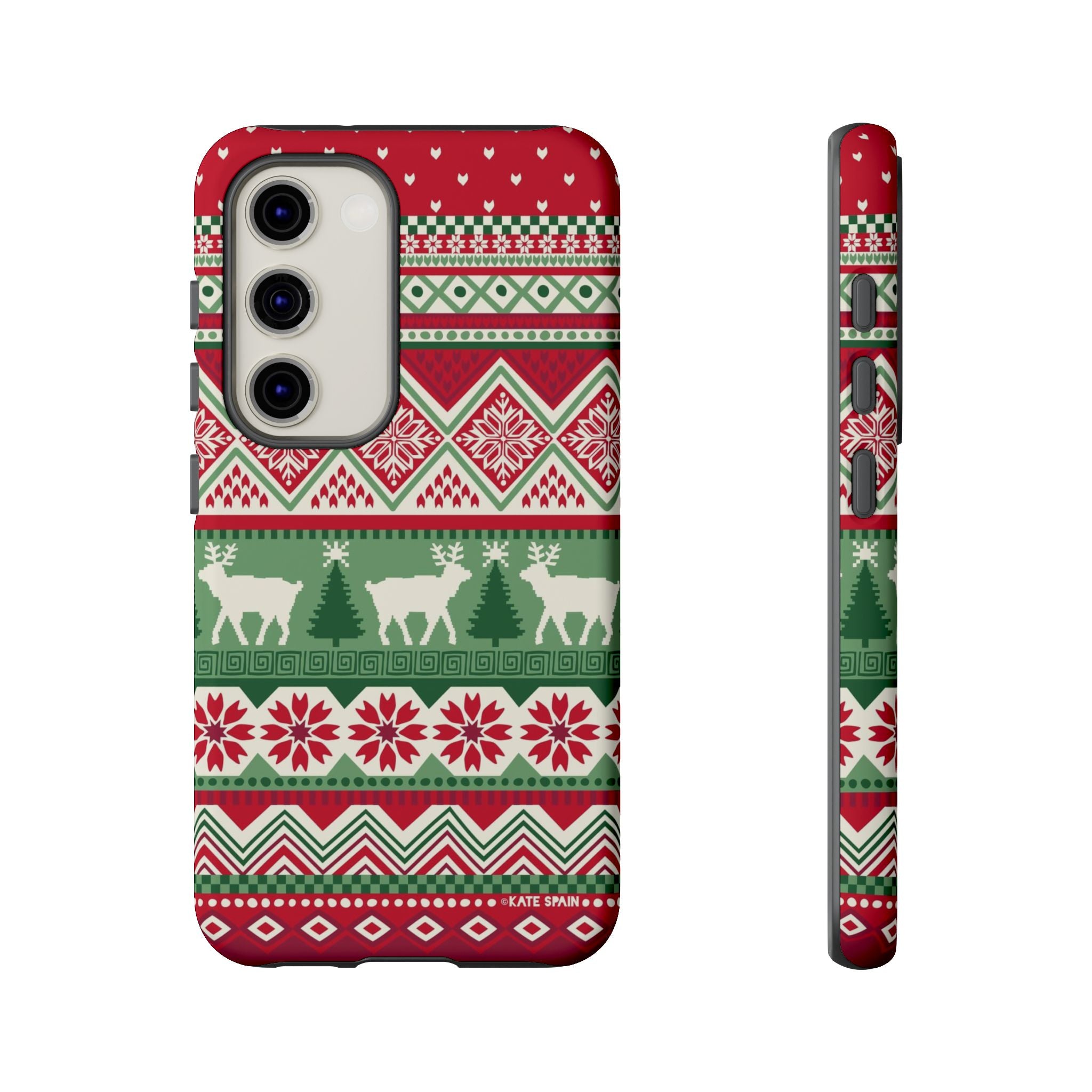 Luxury Telemark Samsung Galaxy S23 Case – Matte | red, green, cream Nordic fair isle reindeer print