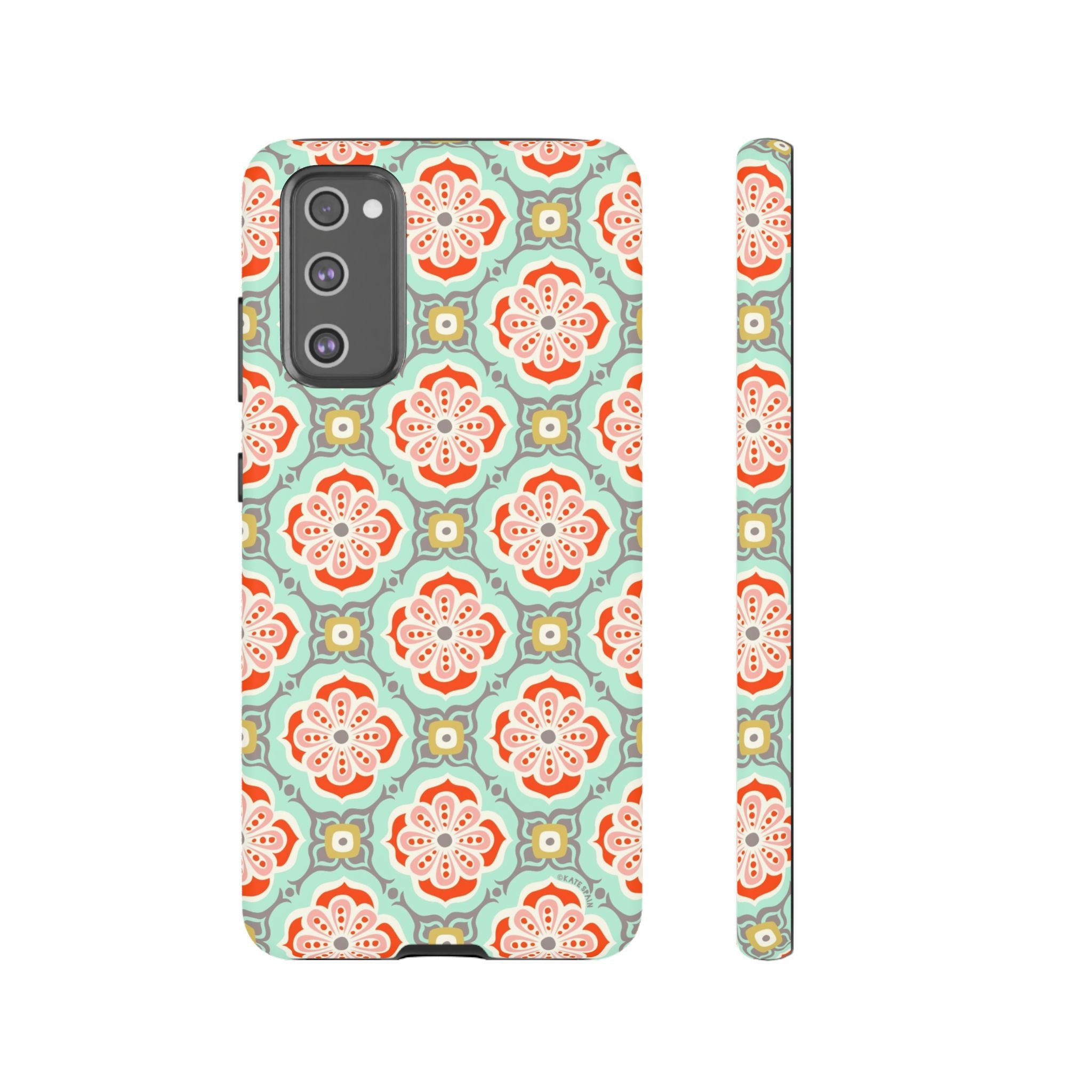Luxury Alhambra Samsung Galaxy S20 FE Case – Matte | light turquoise, coral, cream geometric medallion tile print